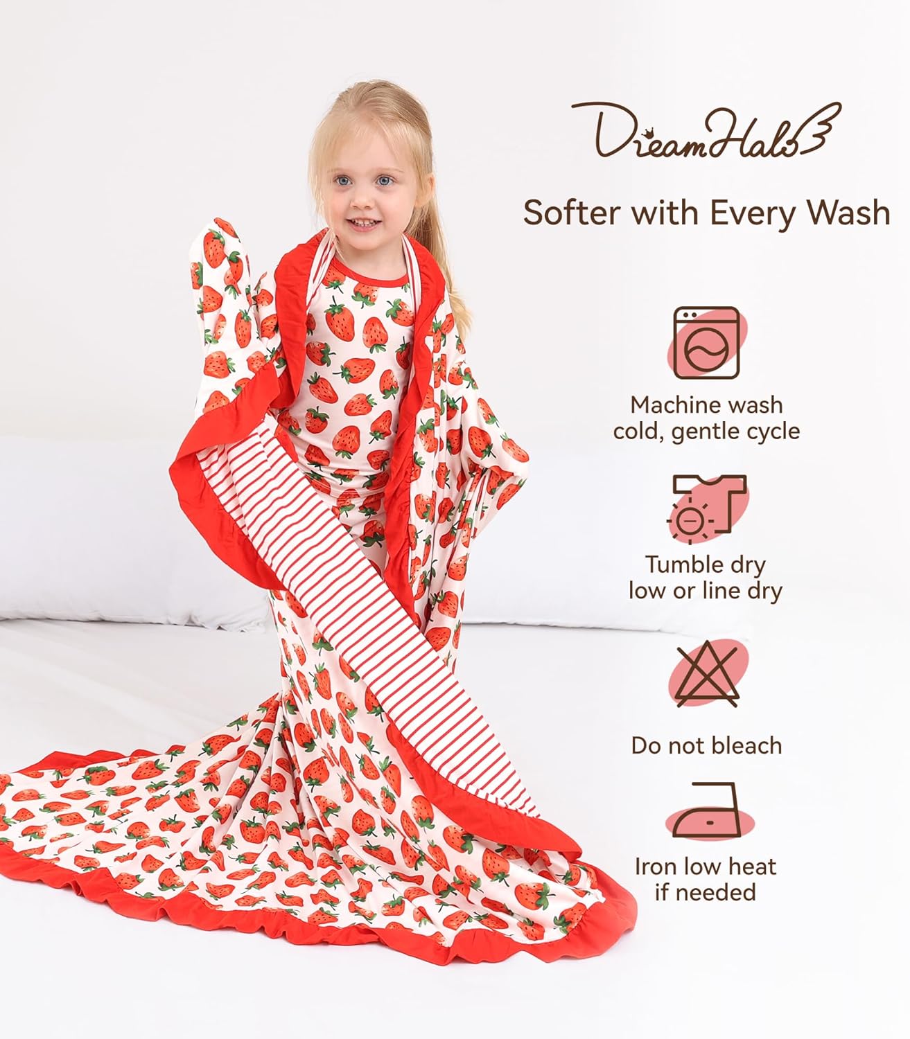 Premium Baby Blankets, Soft Viscose from Bamboo Blanket for Girls, Nursery Crib Bedding Quilt for Newborn and Toddler, Ruffle Blanket Cooling for Hot Sleepers, 50''x50'' Strawberry - Image 6