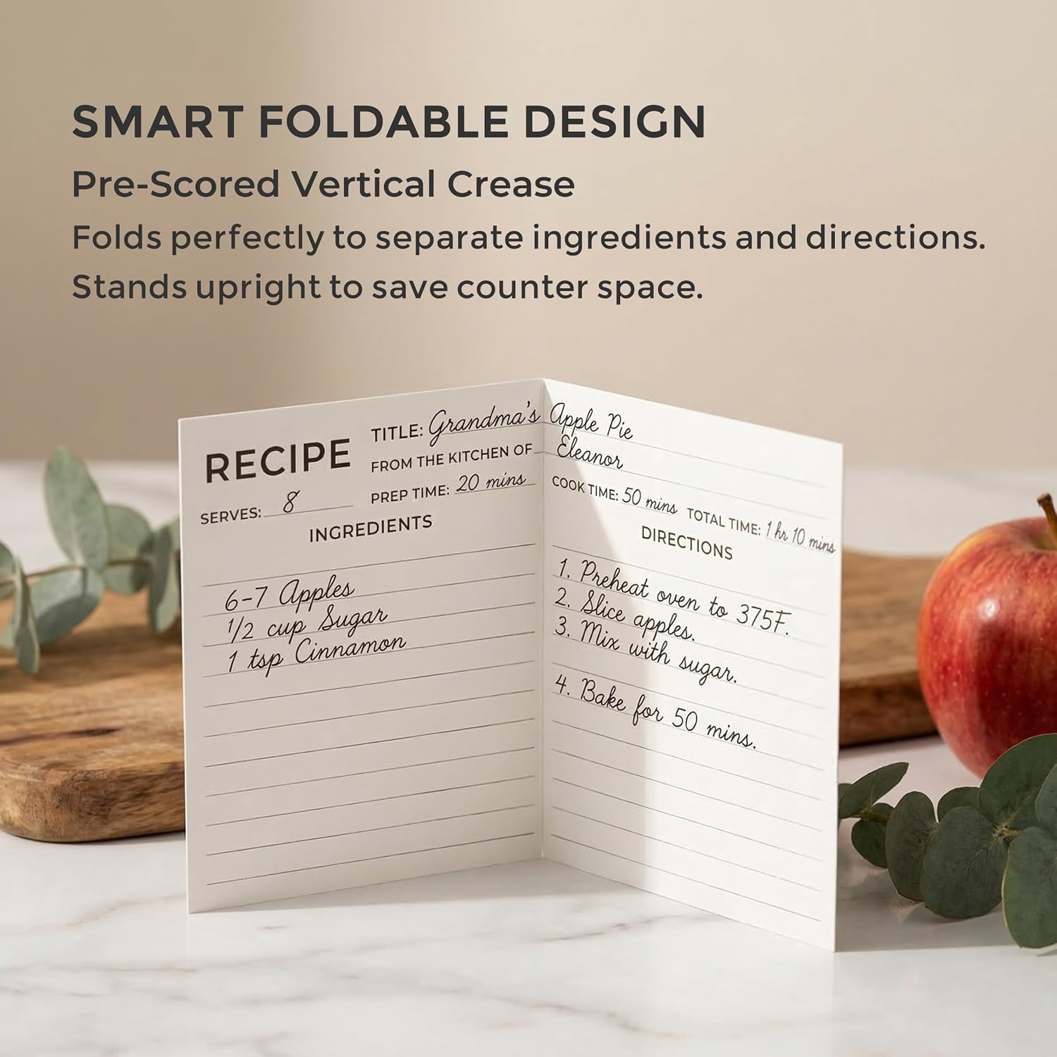 Foldable 4x6 Recipe Cards, Premium Textured White Cardstock,50 Count