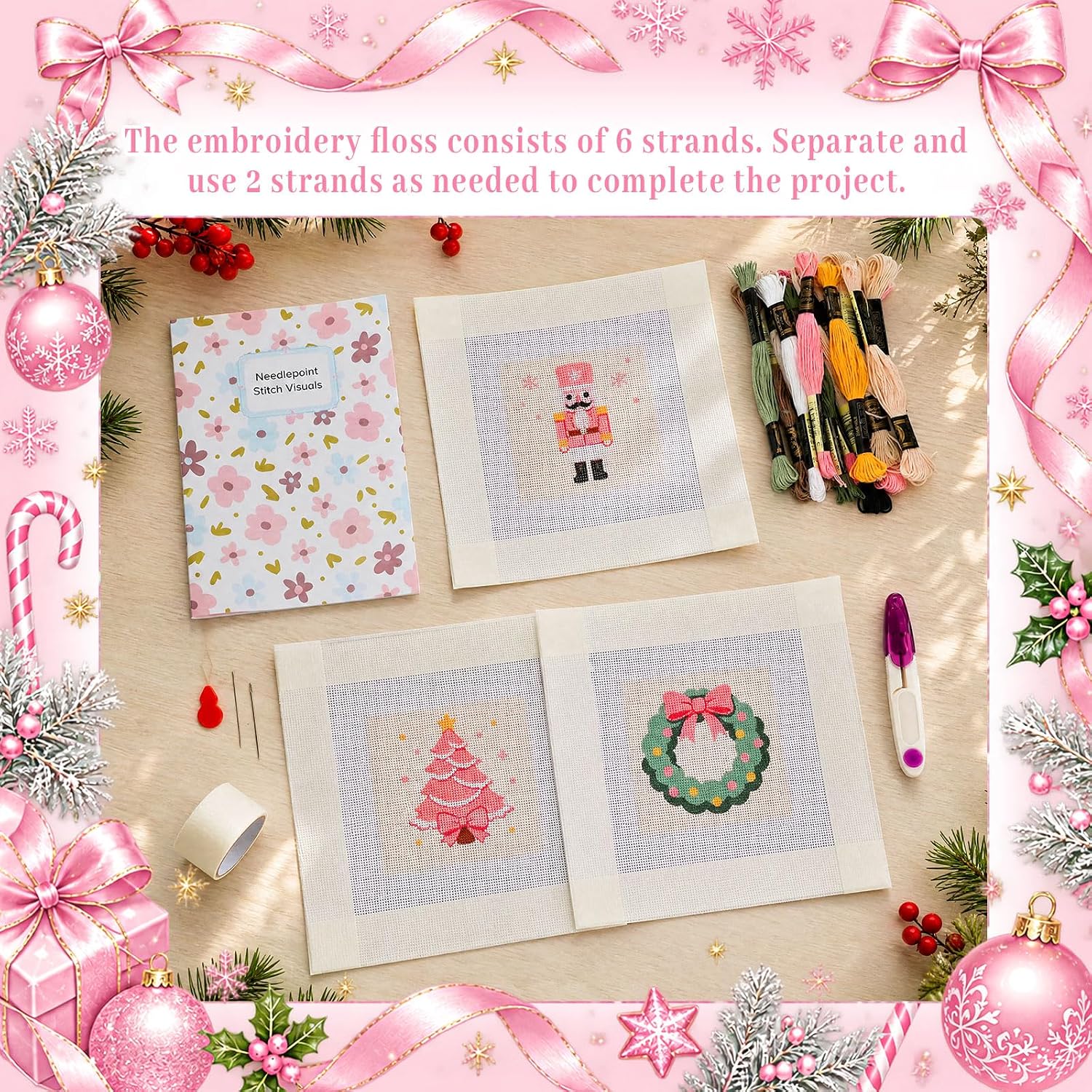Irenare Needlepoint Kit for Beginners Embroidery, 26 Pcs, Christmas