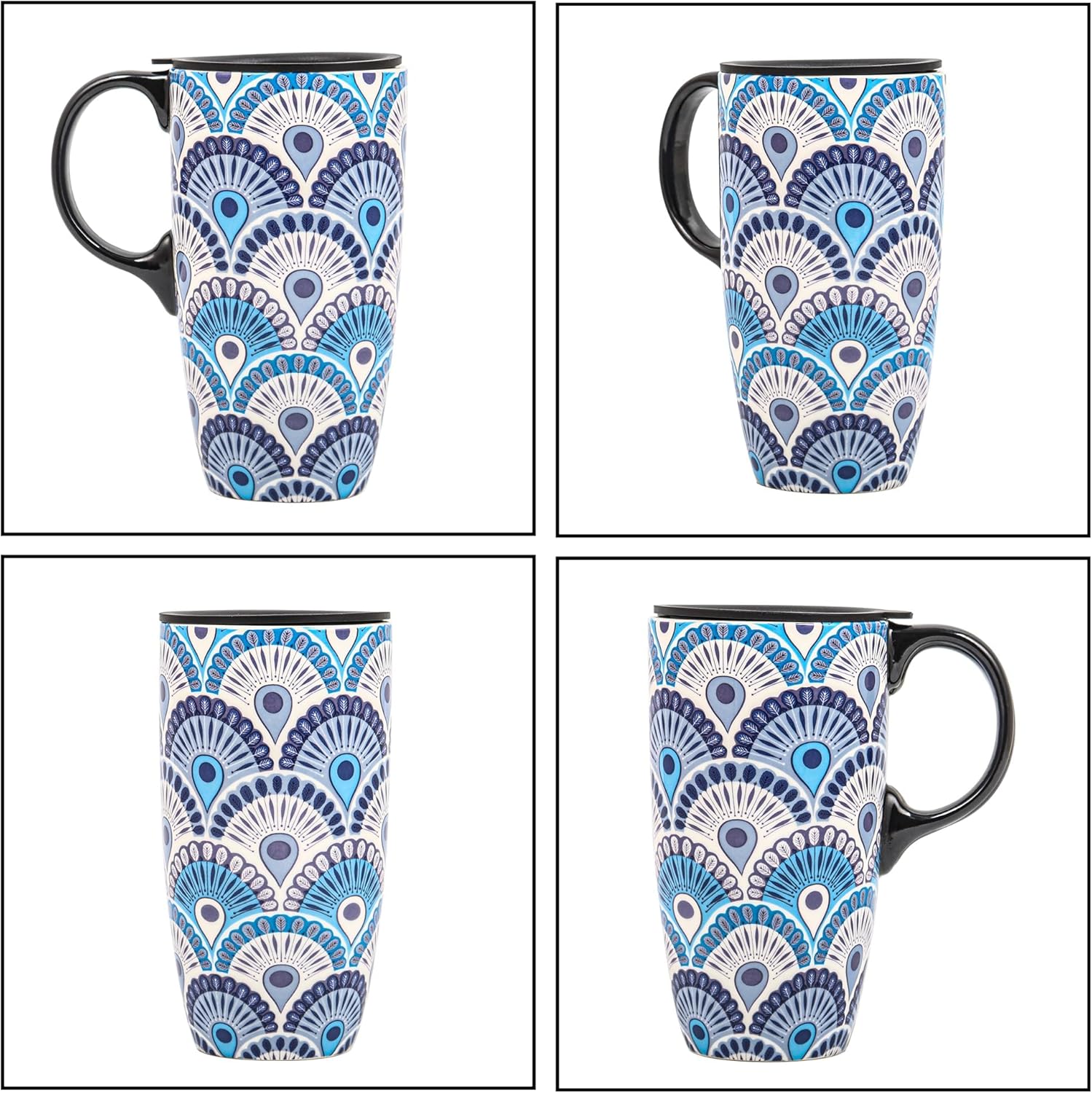 Topadorn 17oz Ceramic Coffee Mug Porcelain Latte Tea Cup With Lid Handle and Gift Box for Home, Office & Travel,Blue - Image 9