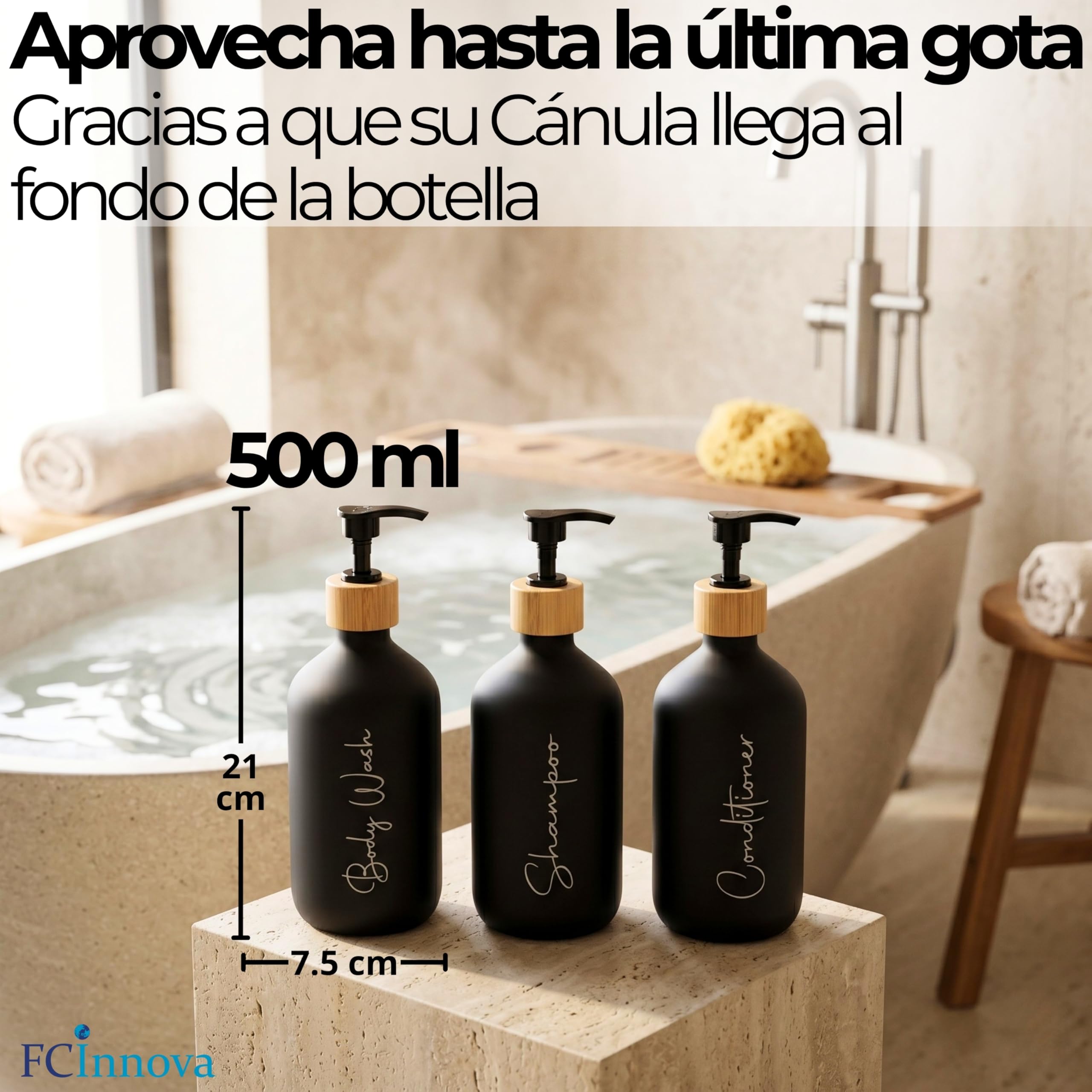 Dispensador Jabon Baño Negro Mate 500ml Set de 3 Botes para Gel y Champu Acondicionador Embudo para Rellenado Este Dosificador Jabon Baño es Elegante practico y mantendra su Ducha ordenada
