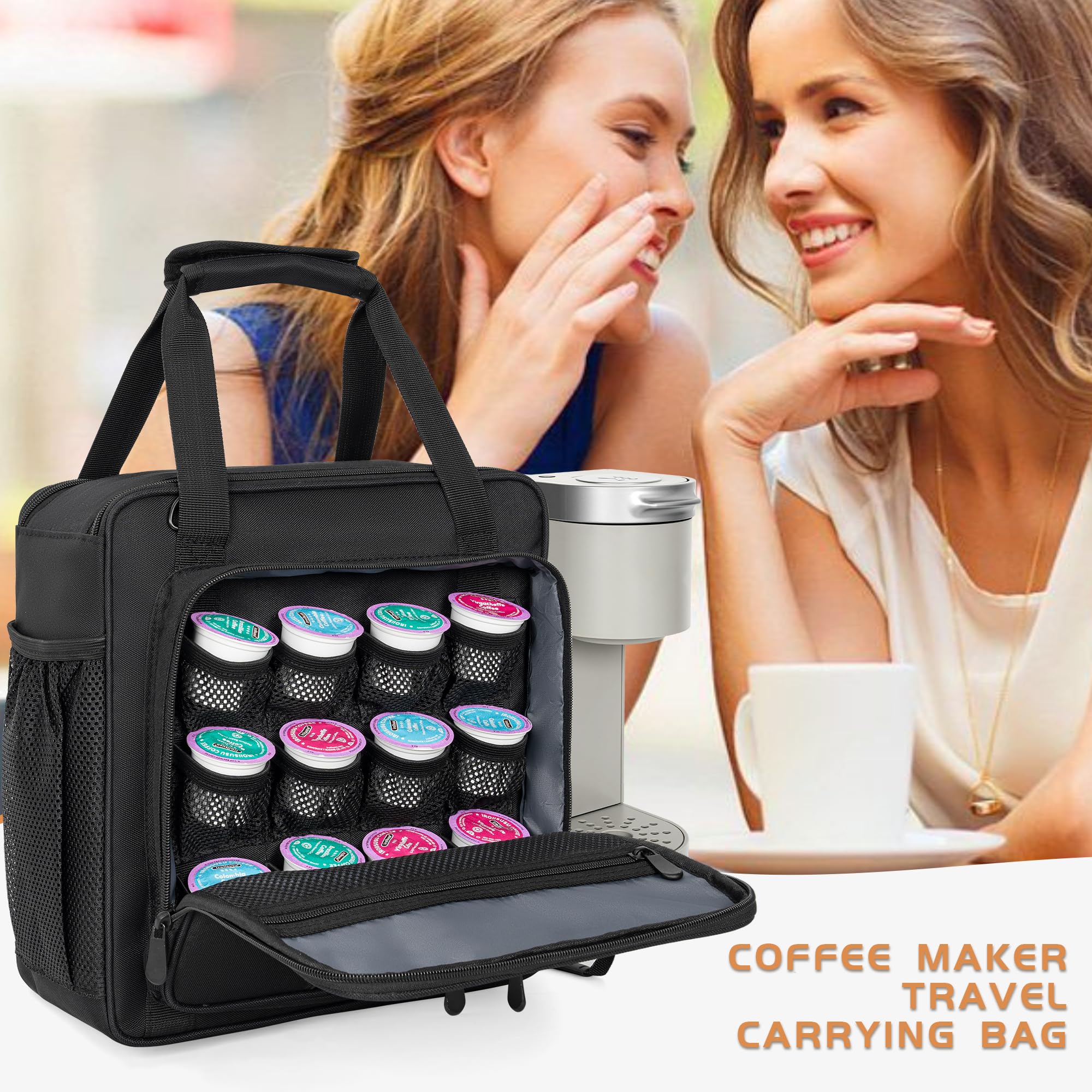 Bolsa de transporte para cafetera compatible con Keurig K-Mini o K-Mini Plus, cafetera de una sola porción bolsa de almacenamiento portátil con bolsillos adicionales, estuche de almacenamiento 7