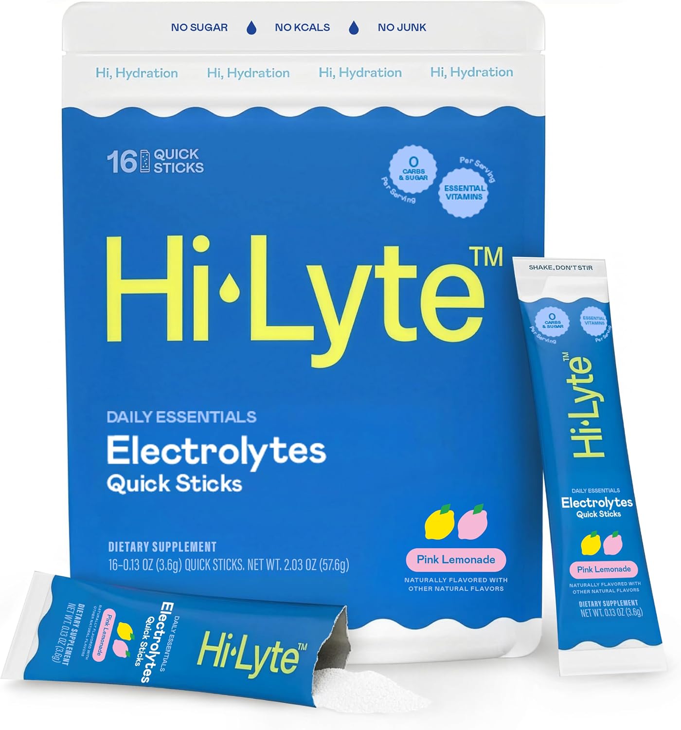 Hi-Lyte Daily Essentials Electrolytes Quick Sticks, Pink Lemonade, 16 Ct