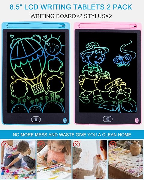 2 Pack Tablette Dessin Enfants, 12 Pouces Tablette Dessin LCD Magique,Doodle Pad avec Bouton D'effacement, Jouets pour Filles Garçons Bleu+Rose - 5