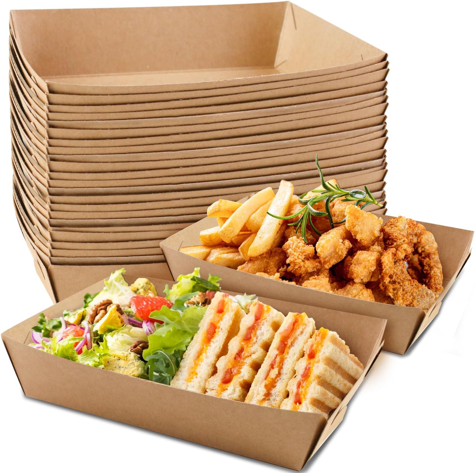 HAKACC 50 Pack Paper Plates, Sturdy Food Trays, Single-use Kraft Cardboard Serving Trays, Oilproof for Party Food, BBQ, Birthday, Picnic and Catering