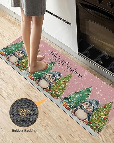 Miniatura 4 de Tapete de baño con diseño de pingüinos navideños para bañera, antideslizante, de secado rápido y absorbente, tierra de diatomeas, para ducha,