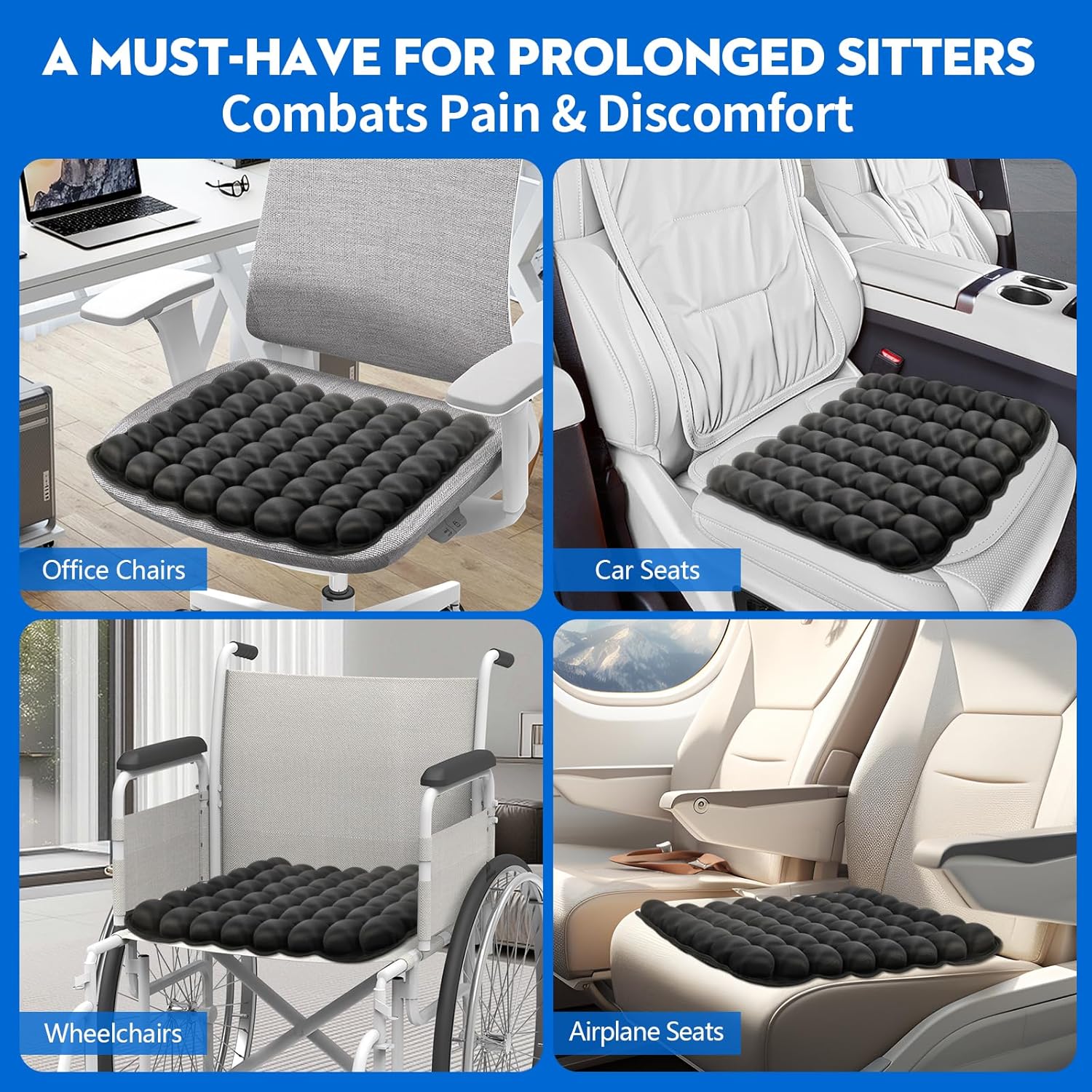 Professional Comfortable 3D Travel Seat Cushion, Air Inflatable Pressure Relief Seat Cushion Optimal Support for Long Sitting - Image 4