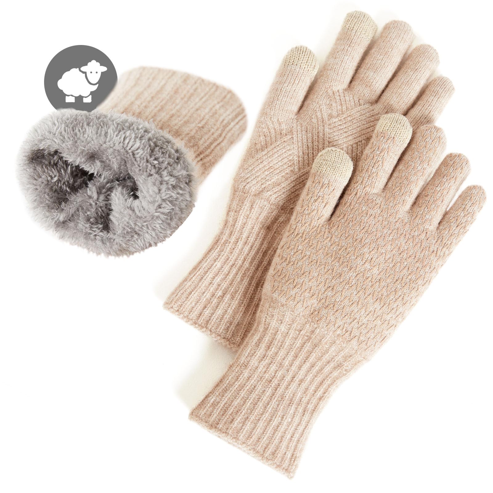 MAGISDU Guanti da donna Guanti termici invernali caldi Fodera in pile Lana Merino Touchscreen Doppio strato Grip elastico Guanti da esterno