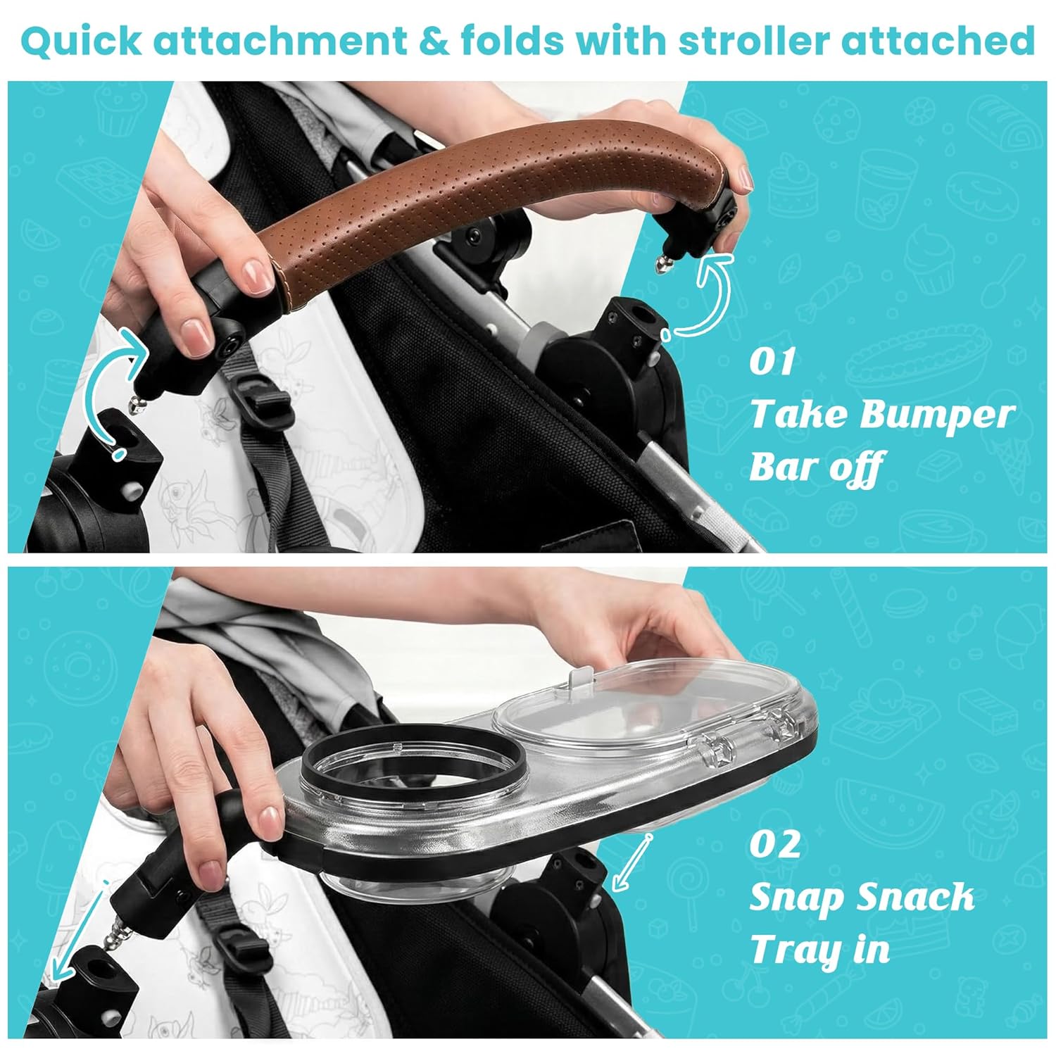 Snack Tray Compatible with UPPAbaby Vista V3/Vista V2/Vista/Cruz V3/Cruz V2/Cruz/RumbleSeat (V2,V2+,V3) Stroller Tray with Lid, Quick Attachment, Folds with Stroller, Dishwasher Safe, Patent Pending