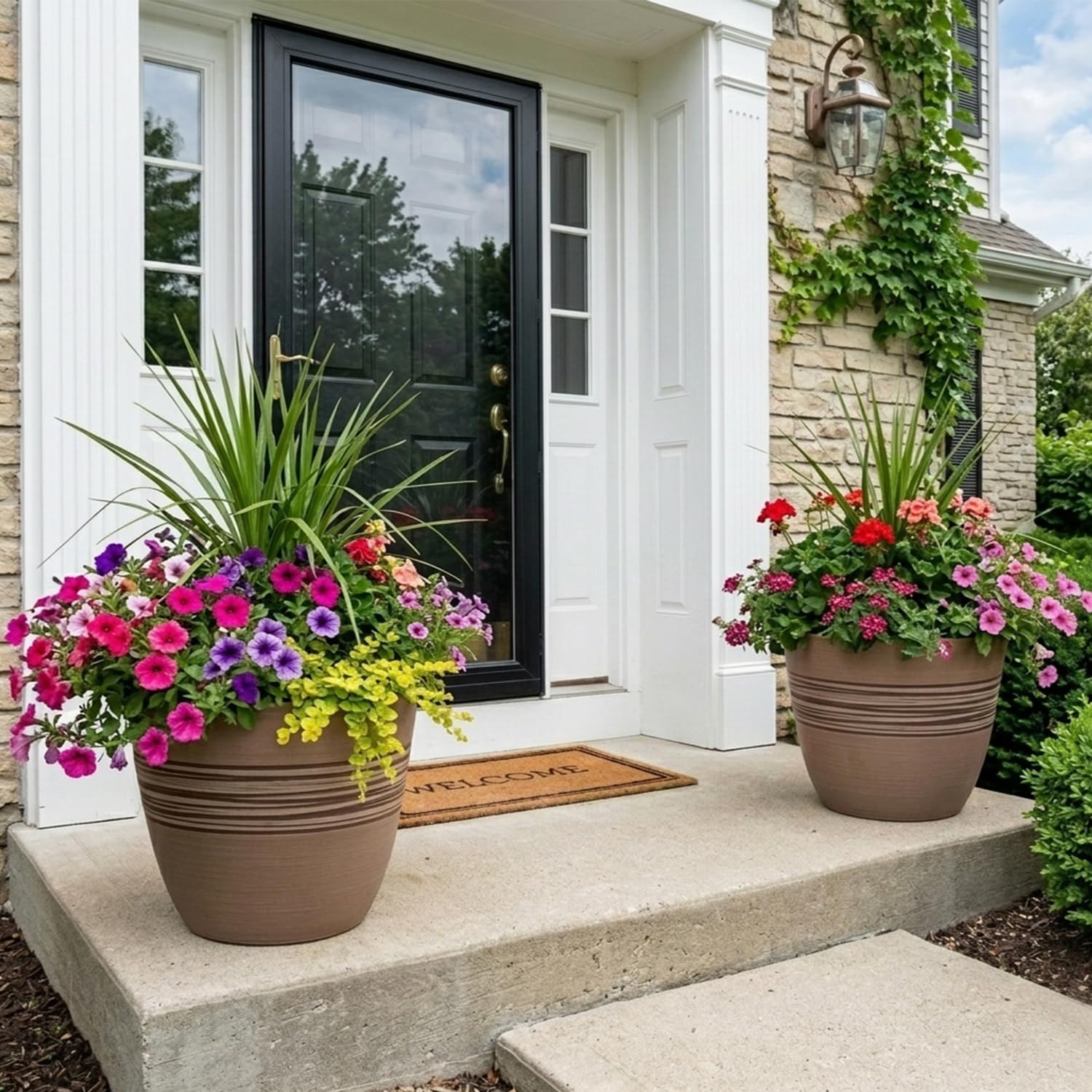 GreenShip 12 inch Planters for Indoor Outdoor Plants, Large Indoor Outdoor Planters Set of 2, Modern Plant Pots with Drainage Hole, Weather Resistant