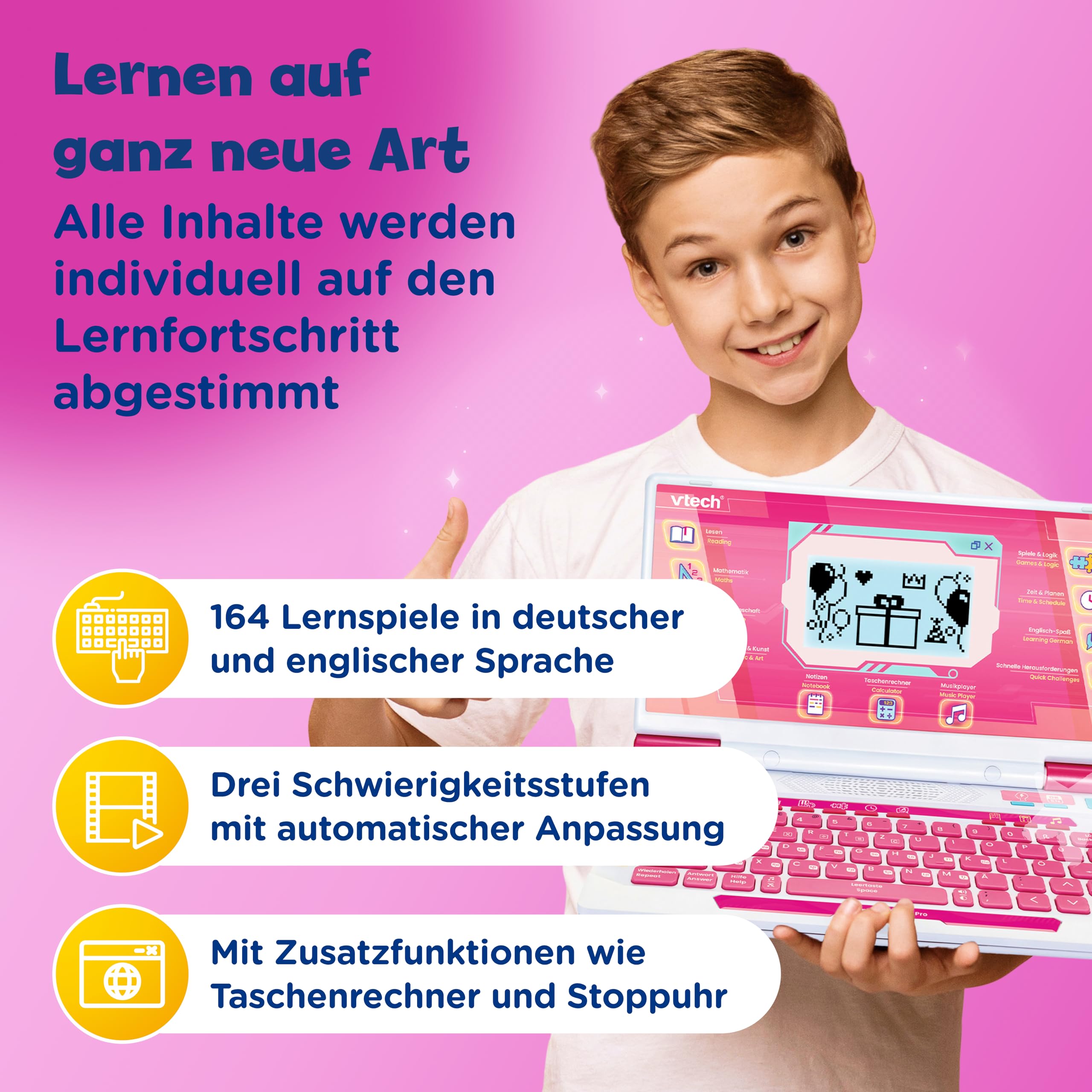 VTech Explorer Laptop Pro Pink - 164 Lernspiele Deutsch Englisch