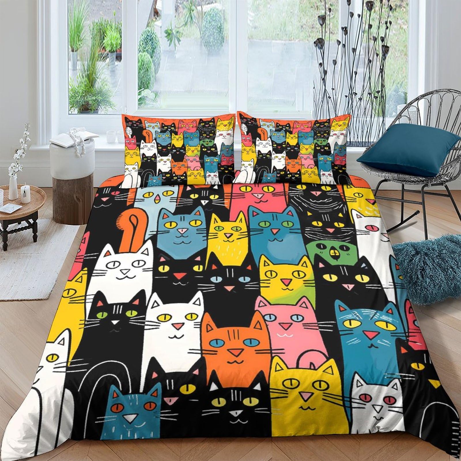 Housse de couette chat 3D style bohème pour une chambre cocooning chaleureuse