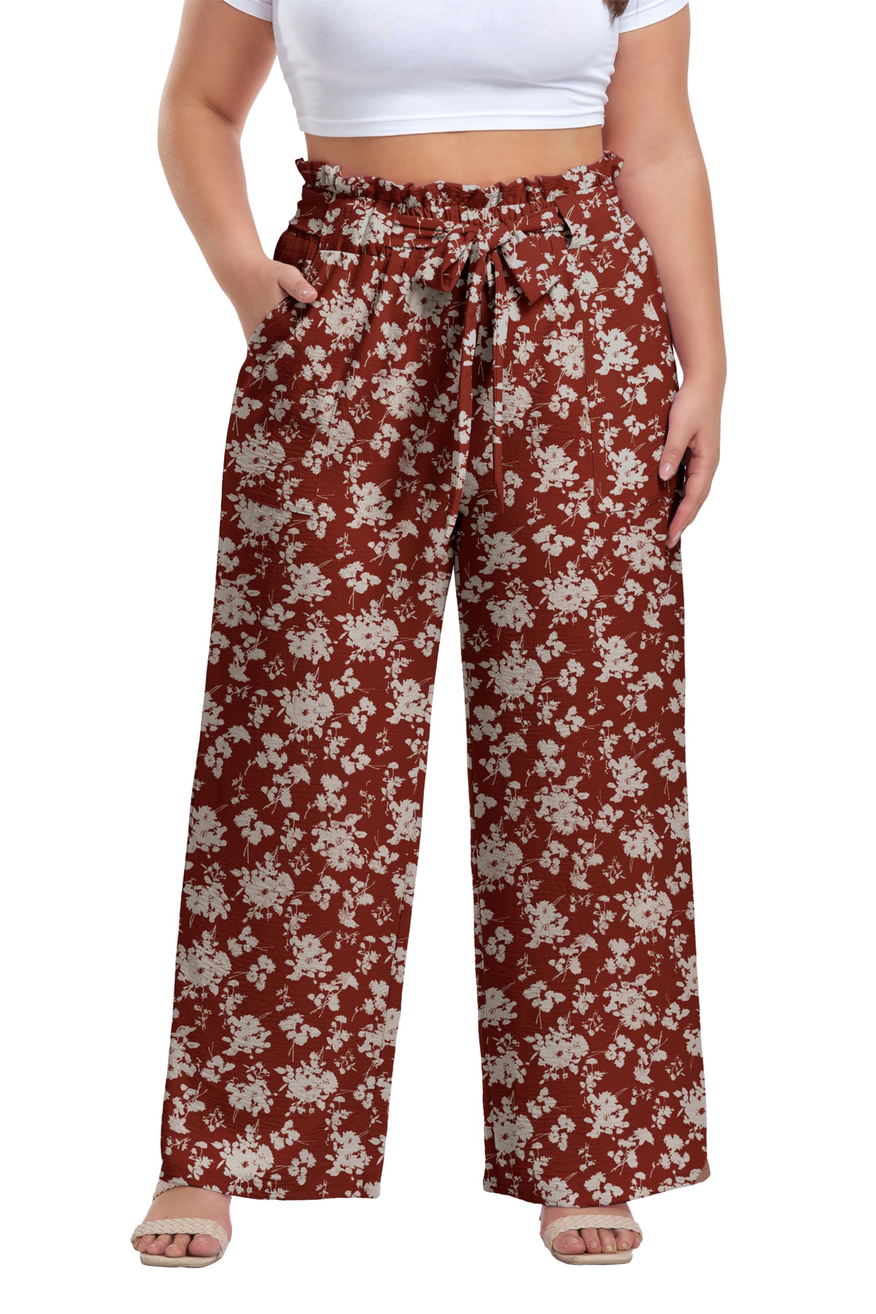 OLRIK Plus Size Pants for Women High Waisted Wide Leg Casual Palazzo Pants