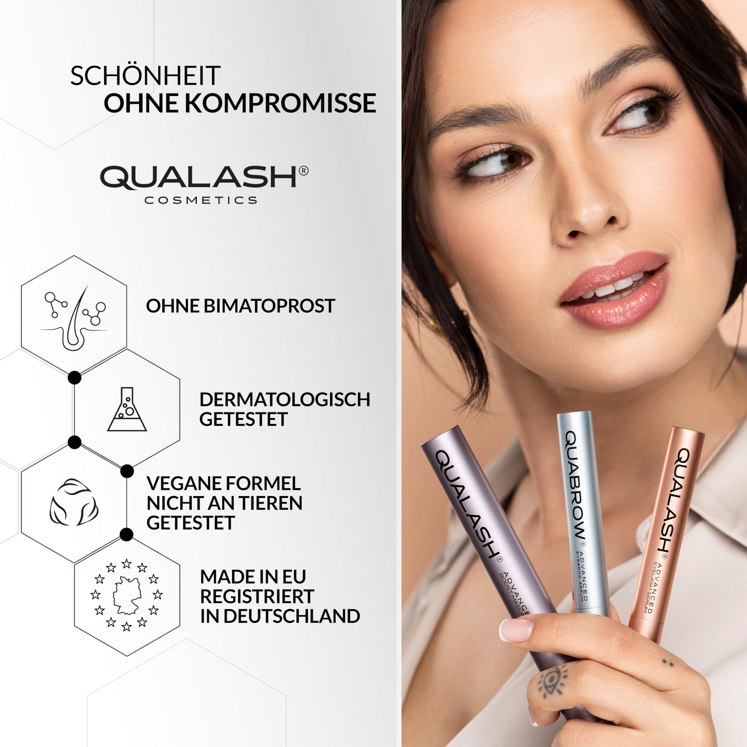 Wimpernserum & Mascara mit Peptiden DuoSet für Long Lashes – QUALASH® Advanced Lash & Eyelash Serum + Wimperntusche mit patentierter QUA-X Formel, Testsieger für schnelles Wachstum und lange Wimpern