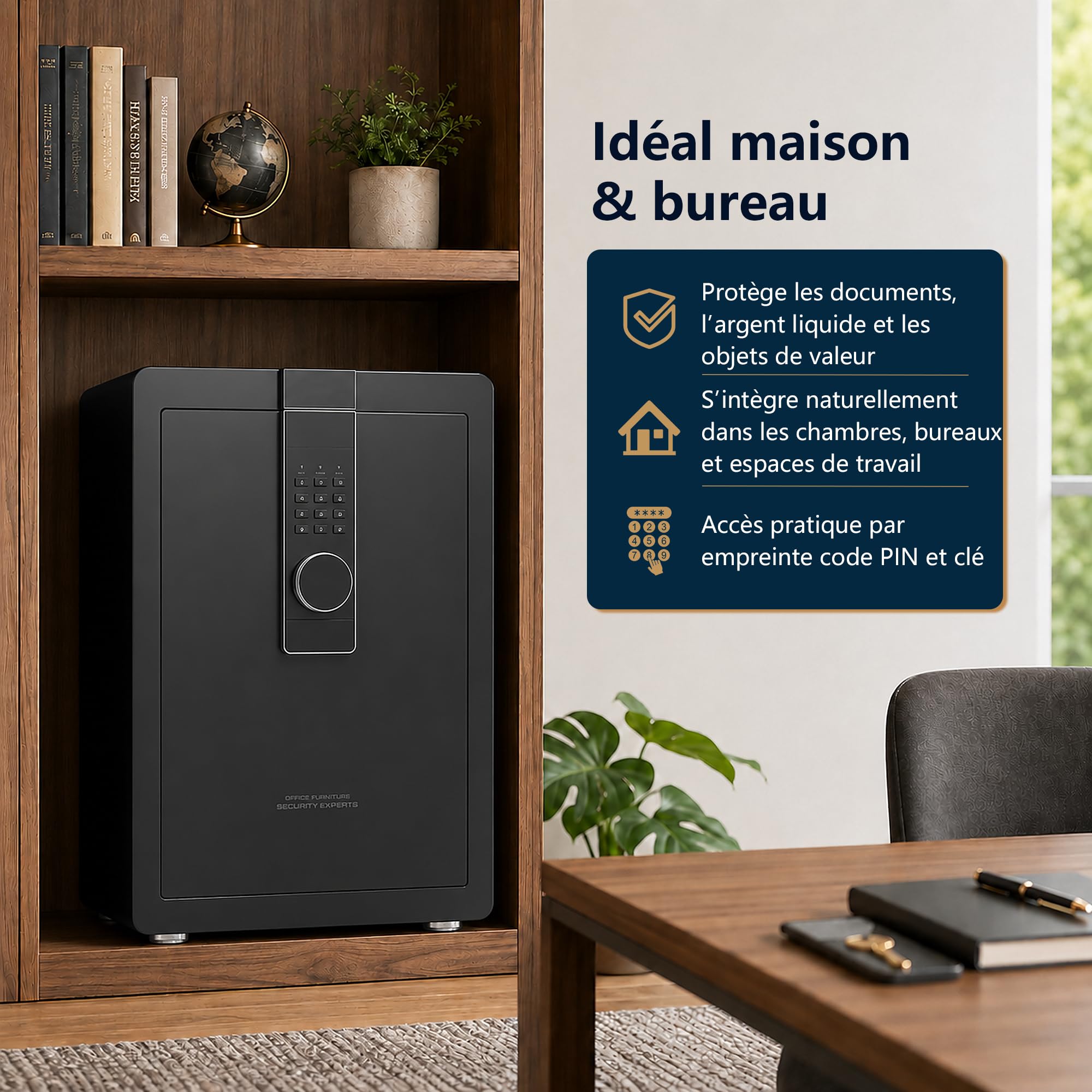 29KG Lourd Coffre Fort en Acier, 82L Coffre-fort Électronique avec Digitale Code et Clé, pour Maison et Bureau, Idéal pour Bijoux, Argent et Documents A4, Notice en Français (Blanc,82L)