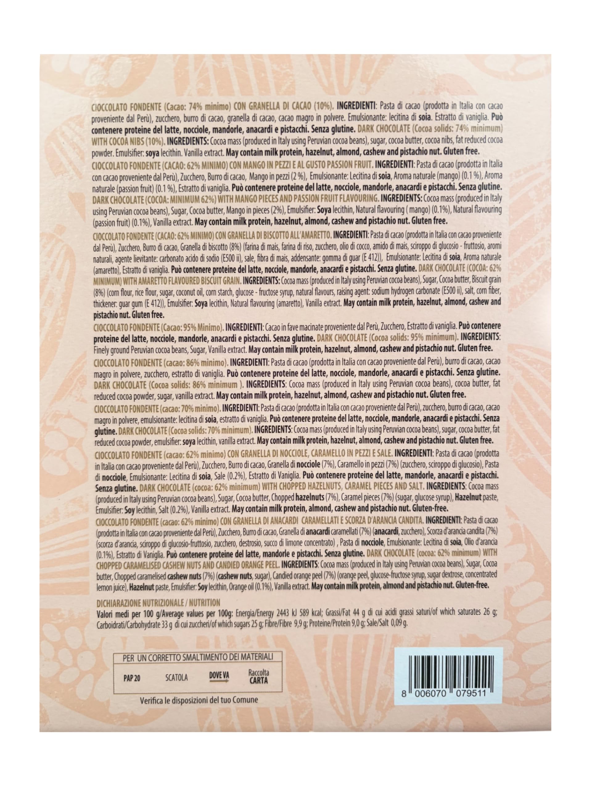 Vanini Assortimento di Tavolette Mini al Cioccolato Fondente con Frutta Secca, Spezie e Frutta Senza Glutine (Gluten Free) Showbox 64x15g
