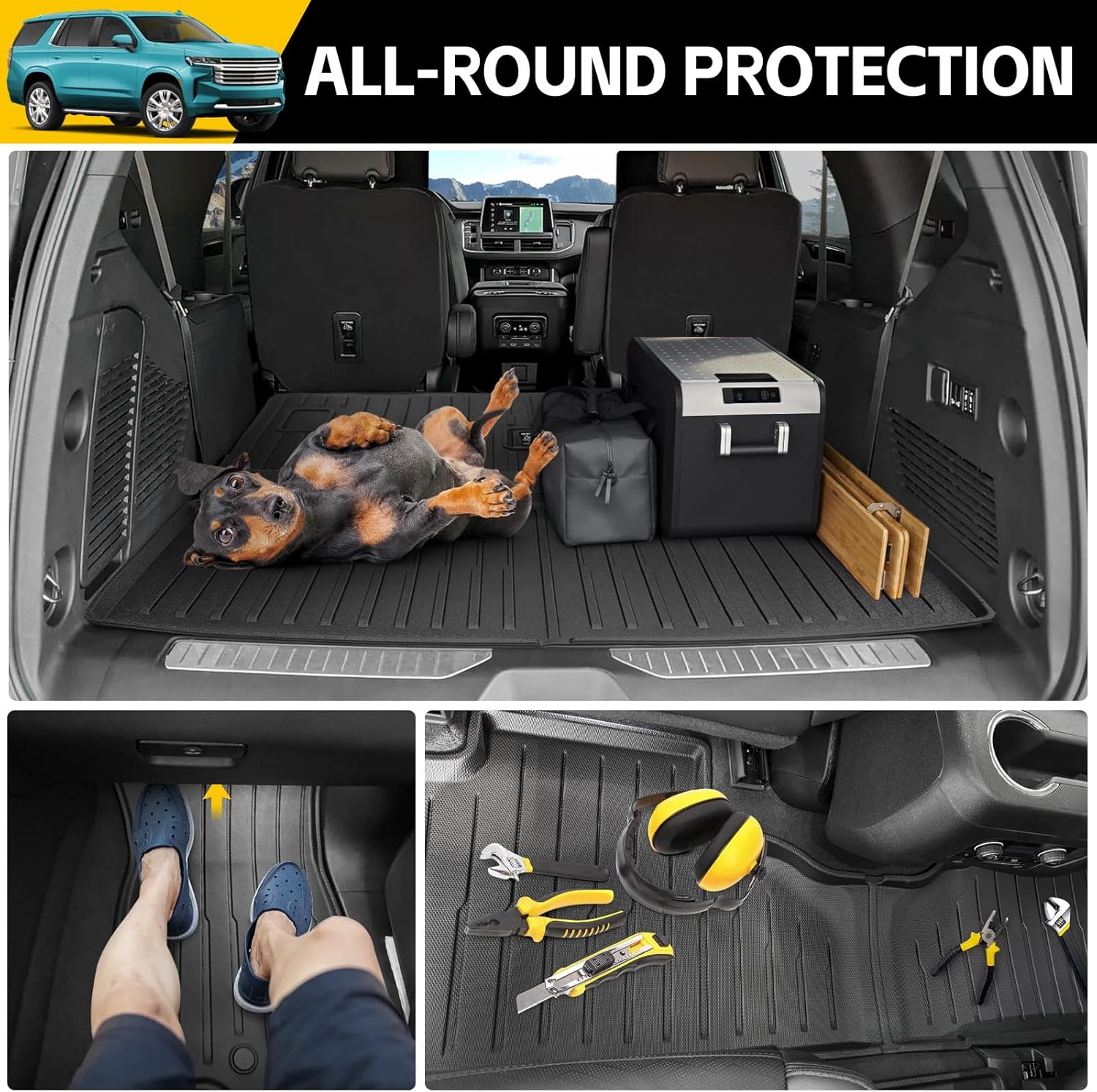 Floor Mats & Cargo Mats for 2022-2025 Chevy Tahoe/GMC Yukon 7 Seats, All Weather Floor Liners with Rear Trunk Mat for 2022 2023 2024 2025 Chevrolet Tahoe/GMC Yukon Accessories