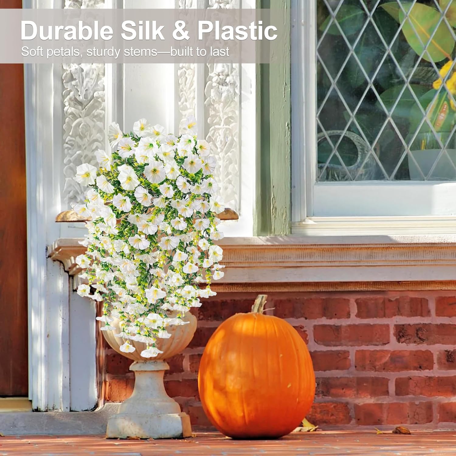 Artificial Flowers for Outdoors Decoration, 4Pcs Fake Hanging Flowers Morning Glory UV & Fading Resistant, Artificial Faux Plants Deocr for Home Porch Patio Balcony Planter Yard Garden Farmhouse - Image 5