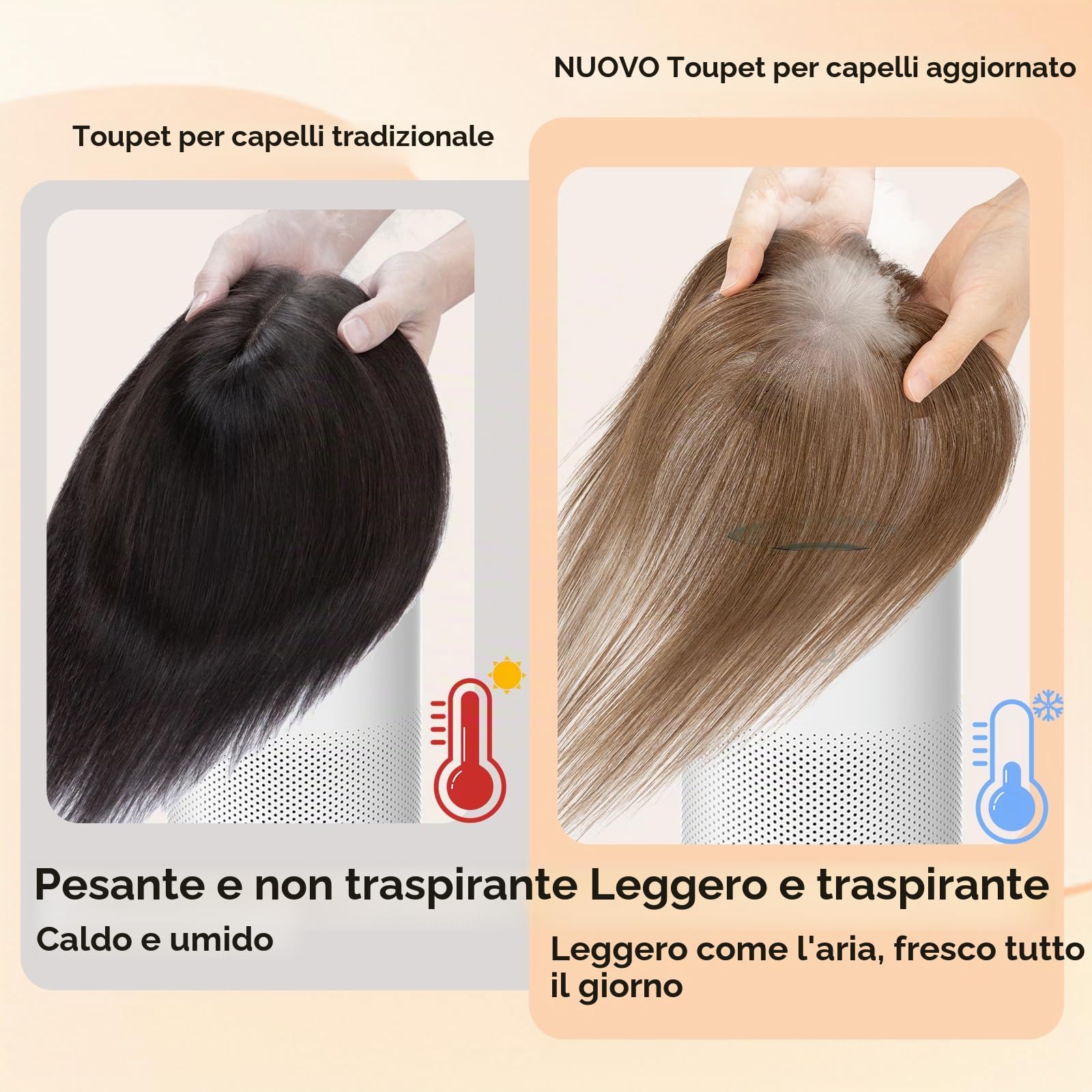 S-noilite Topper Capelli Umani per Donne, 13g Capelli Veri Frangetta Laterale, 27CM Frangia a S Fermaglio per Capello, Capello Umani Toppers con 9x12CM Base in Pizzo per Diradati, Castano Medio #4