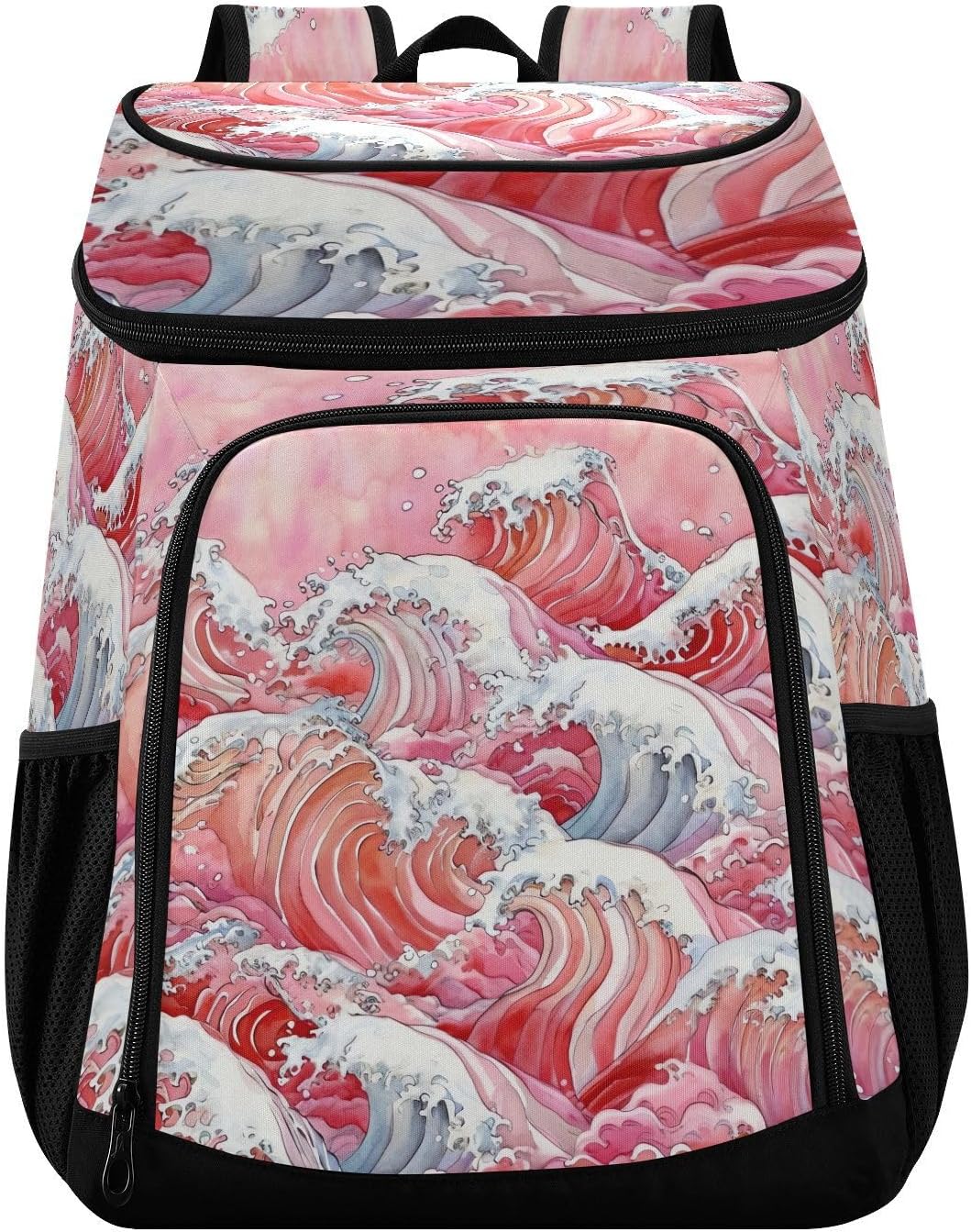 Red Wave Cooler Backpack 36 Cans Leakproof Waterproof Backpack Cooler Bag Beach Accessories Travel Camping Fishing Backpack for Women Men