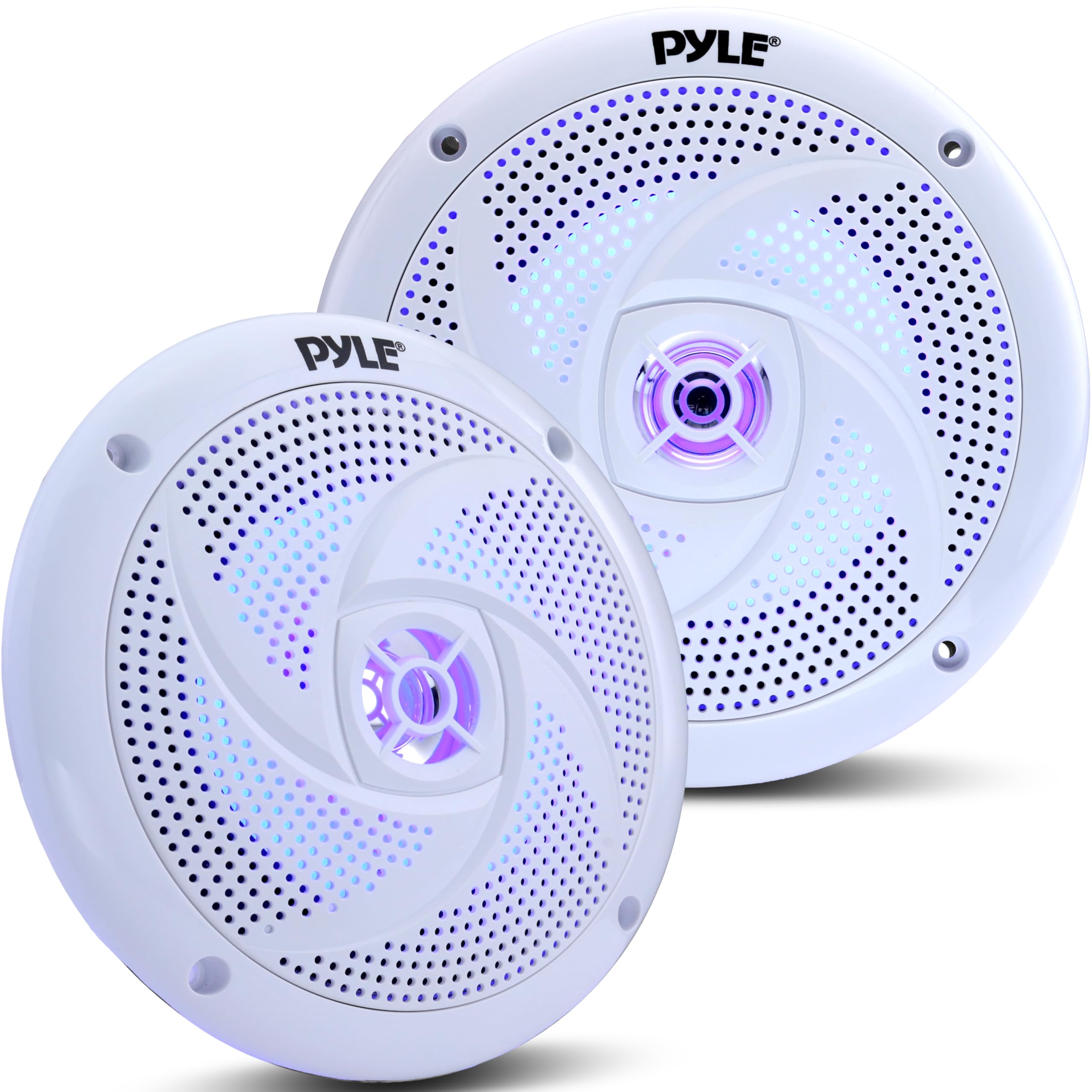 Pyle Marine Speakers - 4 Inch 2 Way Waterproof and Weather Resistant Outdoor Audio Stereo Sound System with LED Lights, 100 Watt Power and Low Profile Slim Style - 1 Pair - PLMRS43WL (White)