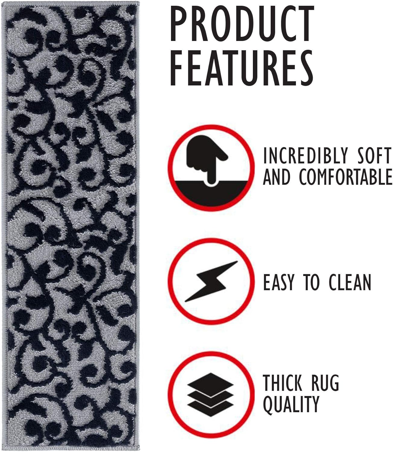 SUSSEXHOME Carpet Stair Treads for Wooden Steps - Indoor Staircase Step Treads with Thick Carpet & Pattern Design - Self Adhesive Safety Treads to Prevent Slipping - Pet & Kid-Friendly - 13-Pack