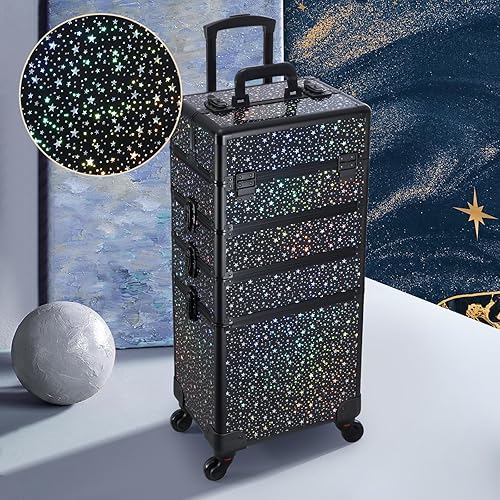 Miniatura 9 de Stagiant 4 en 1 Estuche de maquillaje rodante grande de almacenamiento para cosméticos 4 en 1 Carro de gran capacidad Estuche de viaje de maquillaje