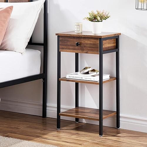 Miniatura 4 de VECELO Mesita de noche, mesa auxiliar moderna con espacio de almacenamiento y cajón, mesitas de noche X-Design para sala de estar, dormitorio,