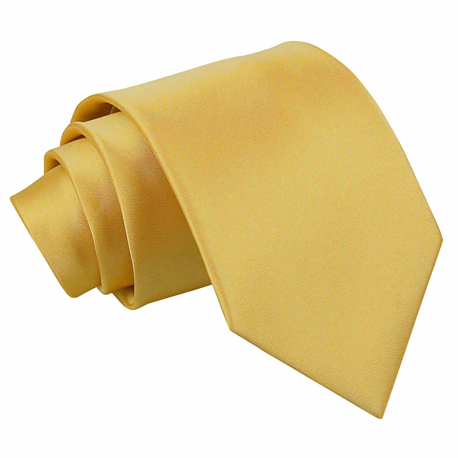 DQT Mens Plain Satin 9cm Tie – Wedding Business Formal - Gold