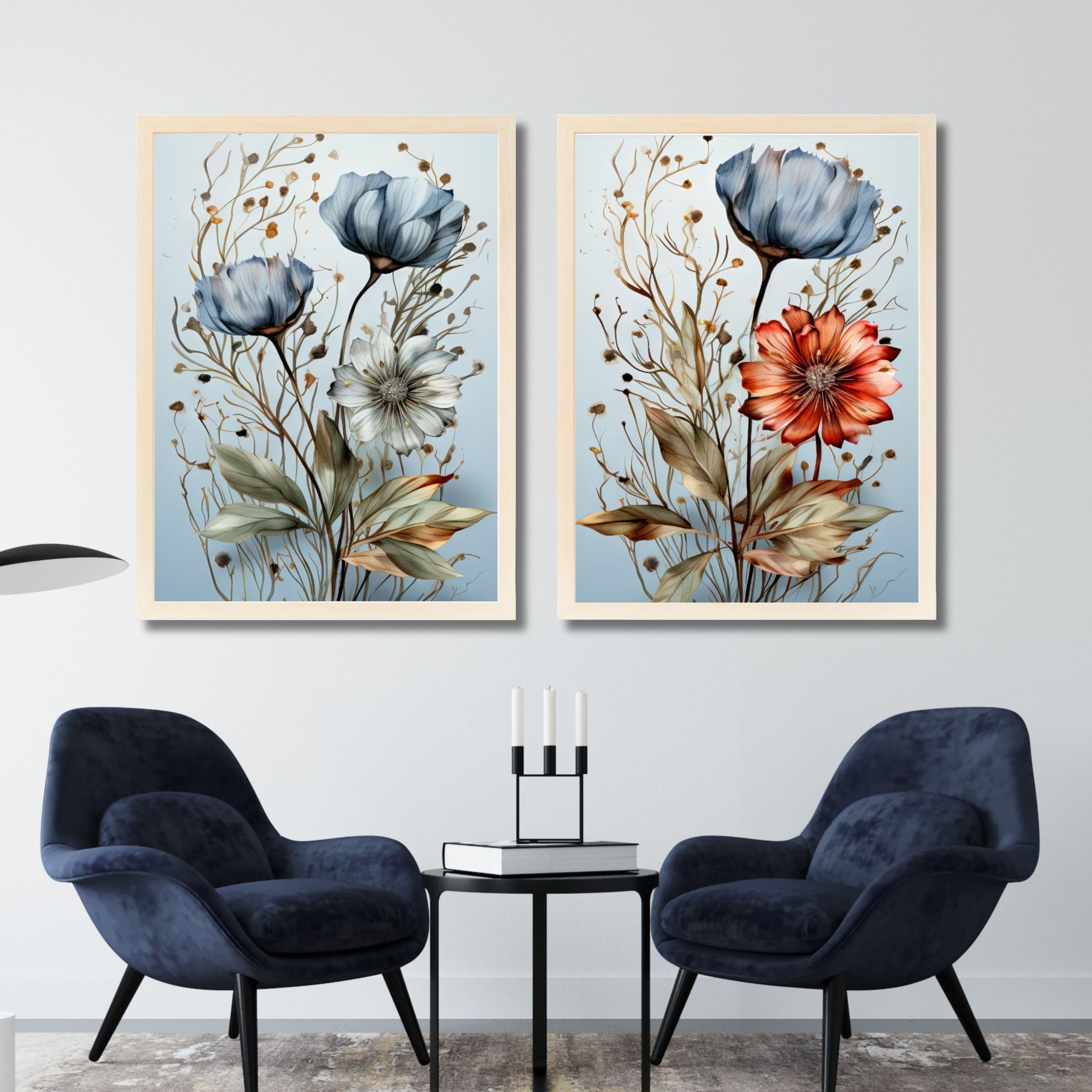 CRAFT QUEST Wall Art Decor Paintings | Set of 2 Floral Wall Art Frames for Home Decoration | Ideal for Living Room, Bedroom & Office (Natural, 10 x13 Inches Each)