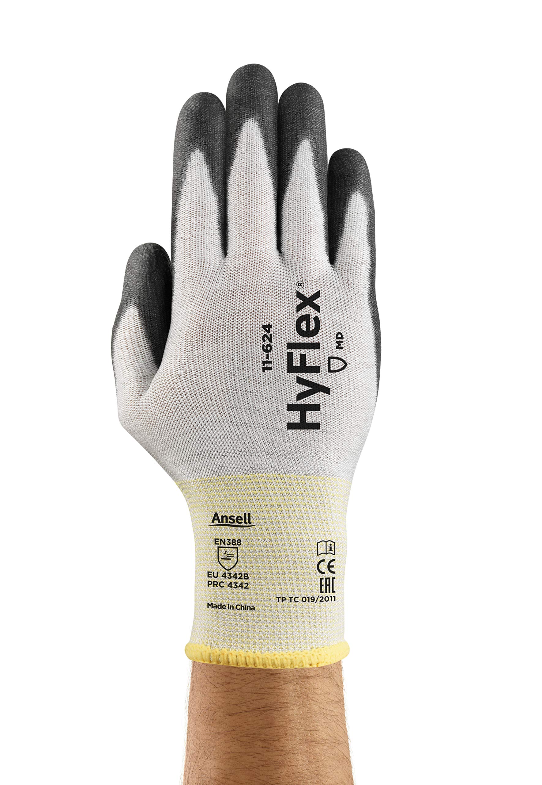 Ansell HyFlex 11-624 Gants de Travail en Dyneema, Résistance élevée à la Coupure, Enduction PU pour une Préhension Fiable, Lavable, Taille 9/L (12 Paires)