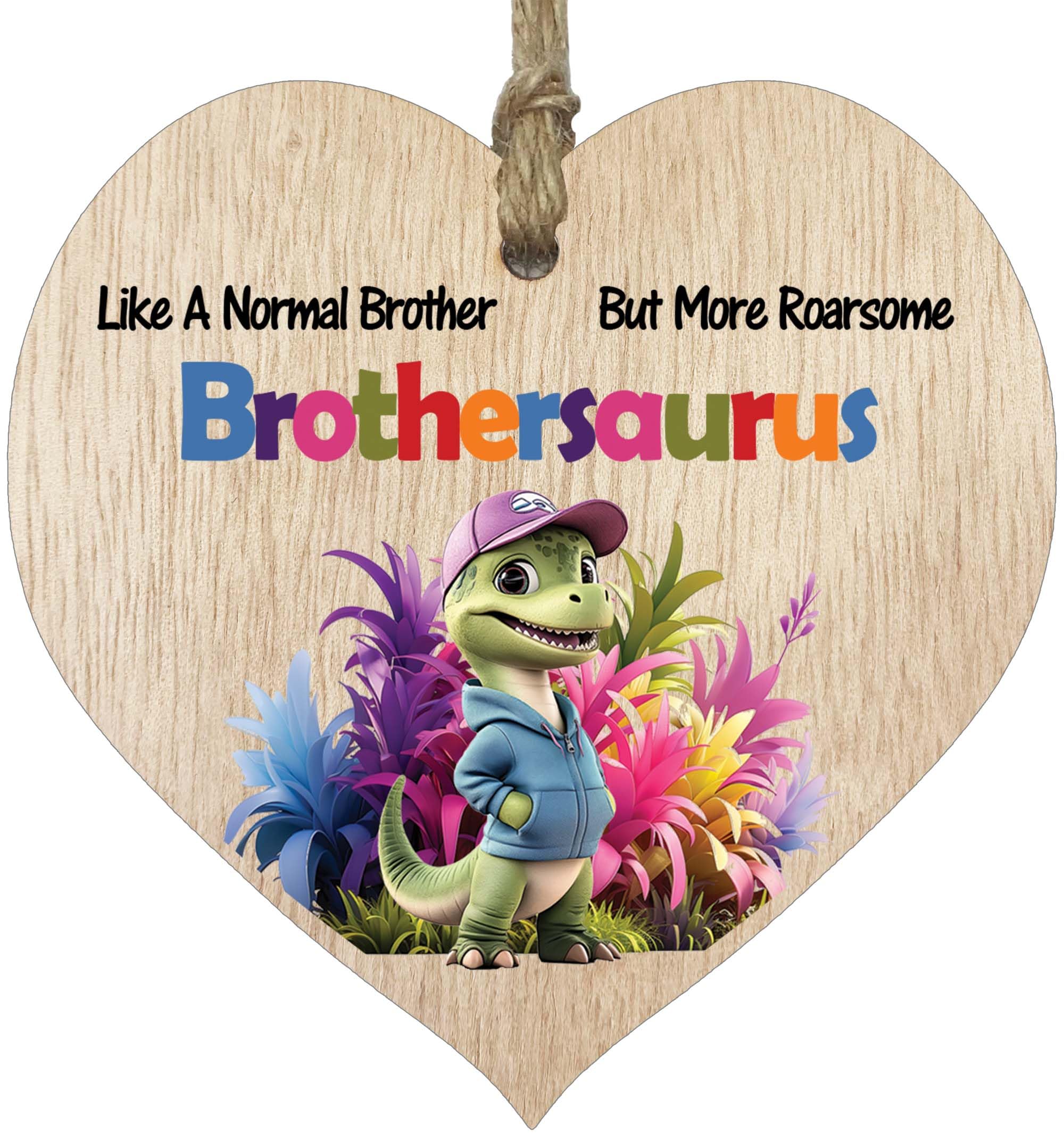 Stuff4 Women's Brother (Light Wood) Brother Gifts - Roarsome Brothersaurus Wooden Heart Plaque - Happy Birthday Gifts For Brother From Sister Brother, Dinosaur Birthday Presents, Light Wood Sign Keepsake