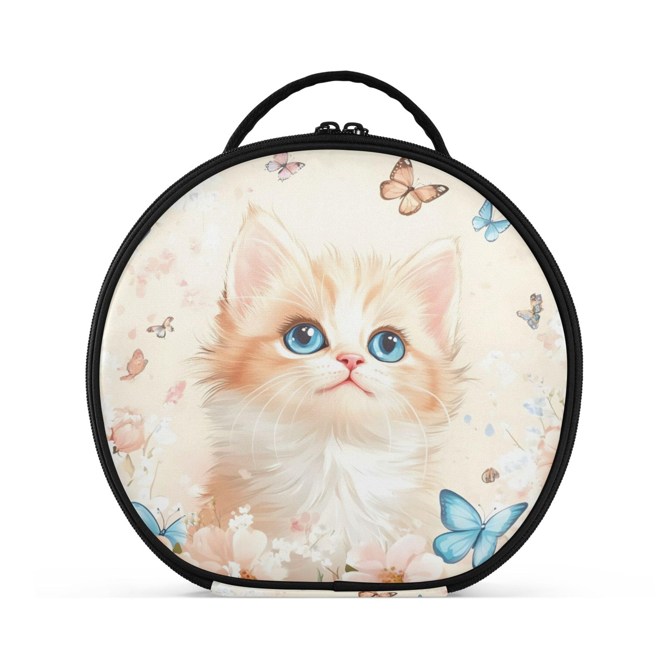 Takiito Cute Kitten Butterflies Travel Makeup Case Portable Makeup Box Artist Cosmetic Case Organizer With Adjustable Dividers