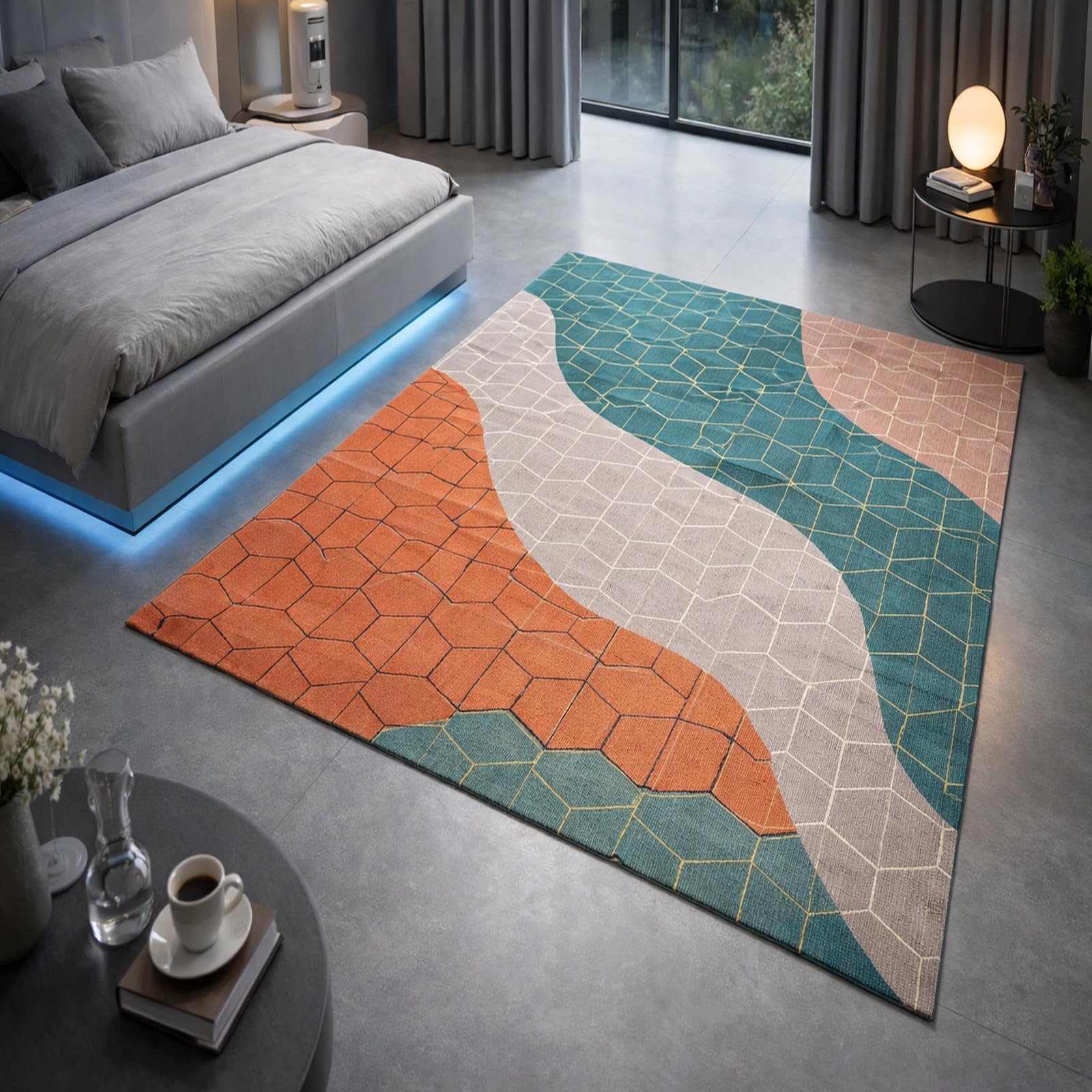 Tapis carré multicolore géométrique square de 150x150 cm pour le salon
