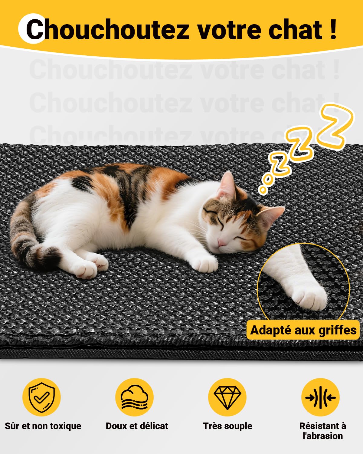 Ycozy Grand Tapis Litière Chat 90 x 60 cm Extra Grand Tapis de Toilette pour Chat Bac à Litiere Conception en Nid D'abeille Double Couche EVA, Antidérapant Imperméable et Résistant à L'urine