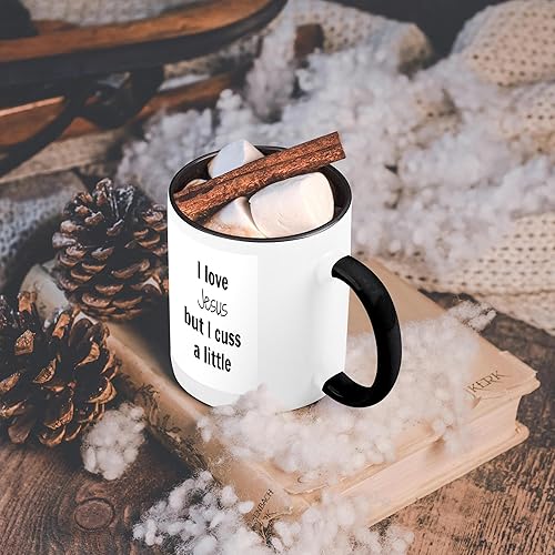 Miniatura 6 de 3dRose I Love Jesus But I Cuss A Little - Taza de 11 onzas, color negro