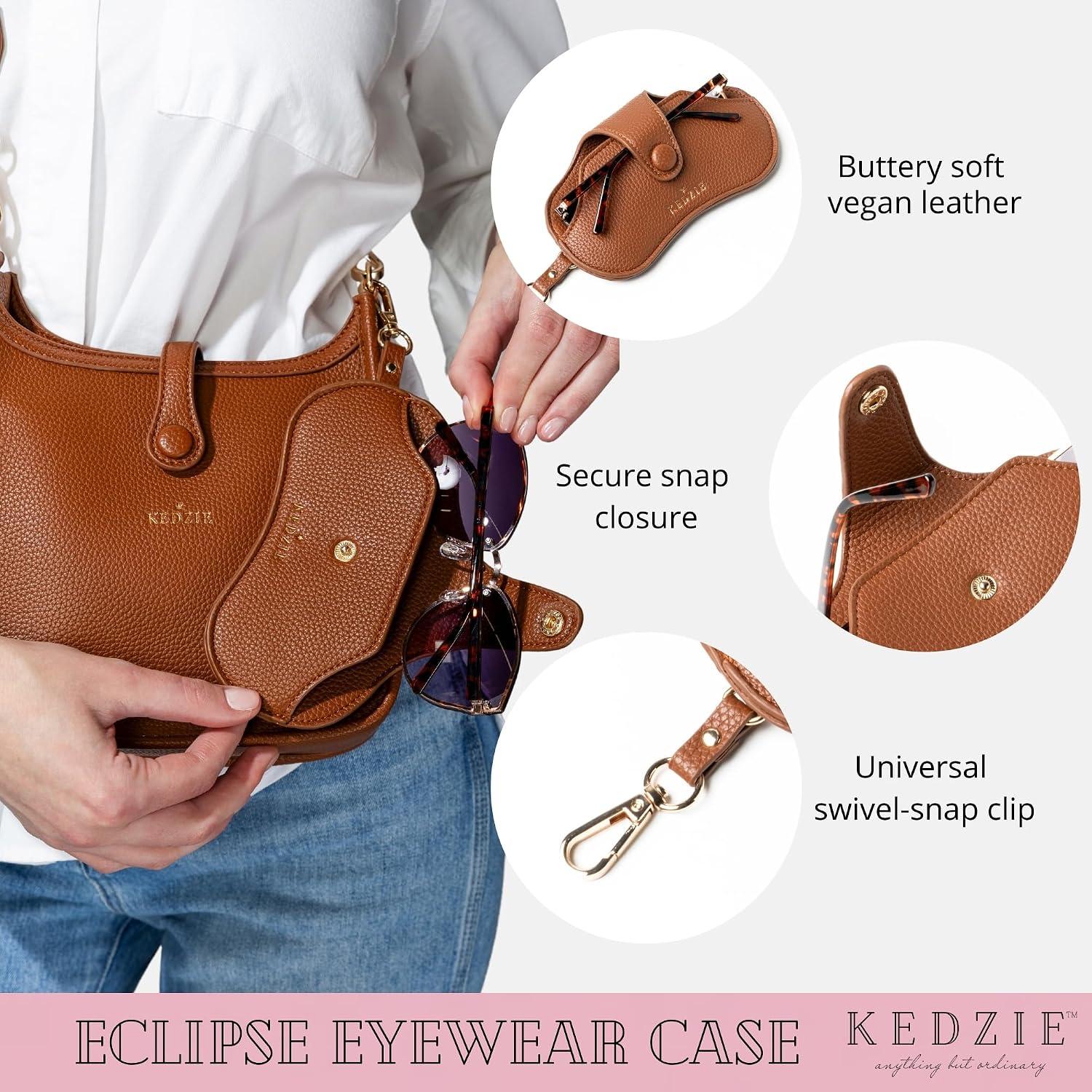 KEDZIE Eclipse Eyewear Case Unisex Vegan Leather Eyeglass Case Pouch with Snap Closure