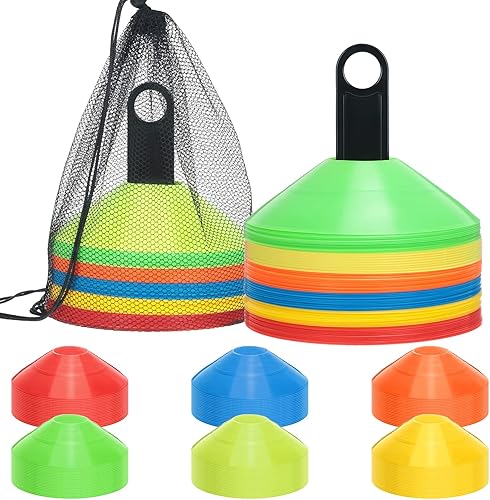Miniatura 8 de Yunsailing Paquete de 120 conos de fútbol para entrenamiento deportivo, ejercicios de agilidad, cono de disco con 2 bolsas de red de transporte y 2
