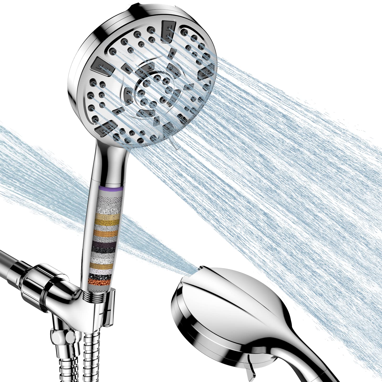 Filtered Shower Head with Handheld, POPIOIBR High Pressure 10 Spray Modes Handheld Shower Head with 80" Hose, Bracket and 20 Stage Shower Filter for Hard Water Remove Chlorine and Harmful Substance.