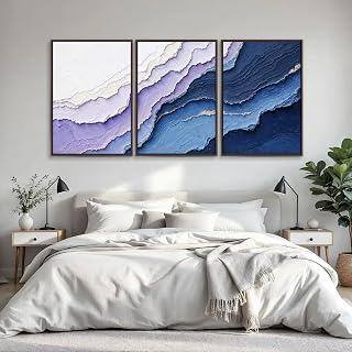 Canvastavlor Blå havsvågor Väggkonst Abstrakt Modern Triptyk Dekor För Vardagsrum Interiör (40x55cm-3 st)
