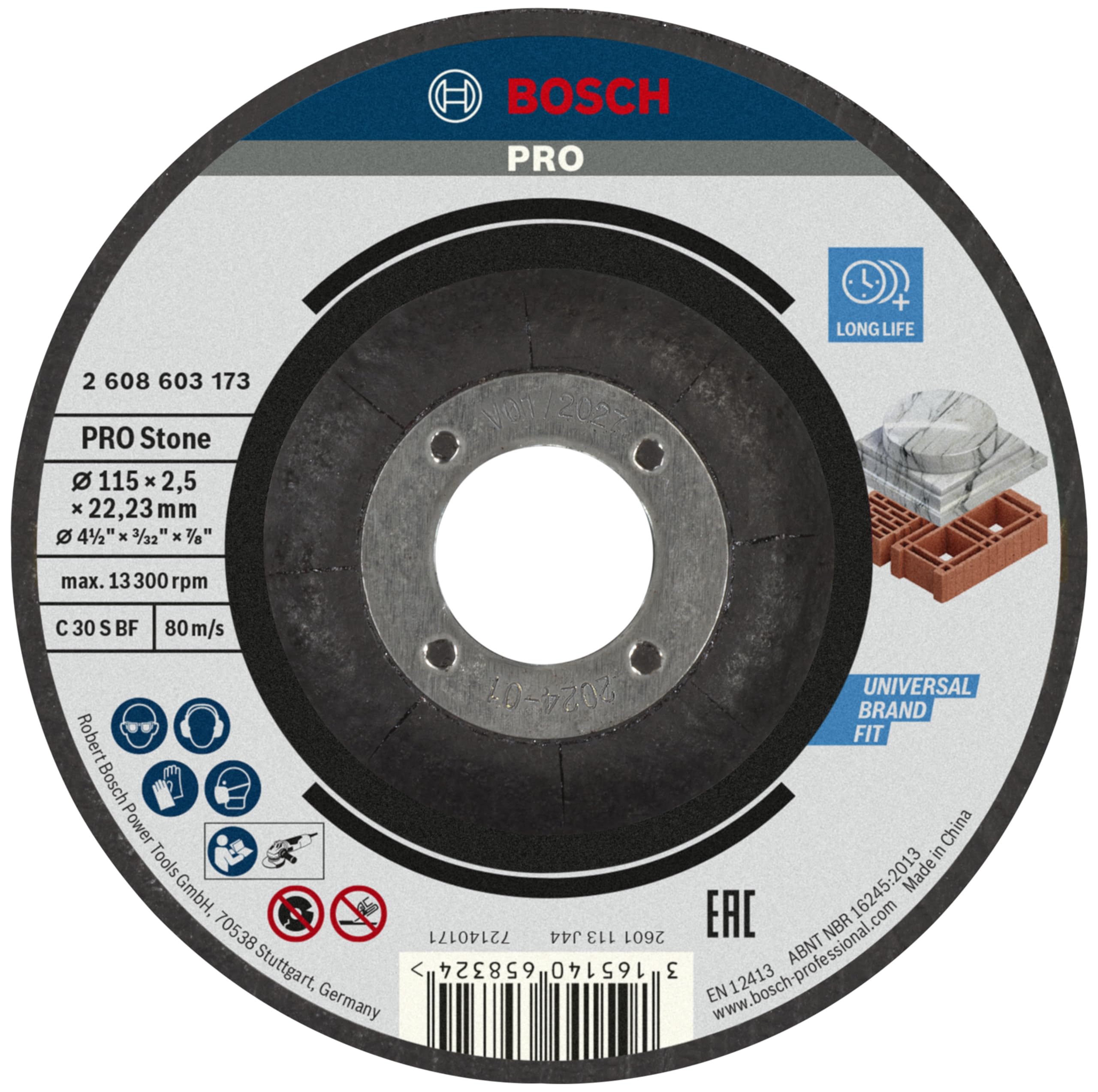 Bosch PRO Depressed Centre Stone Cutting Disc 115mm 2.5mm 22mm