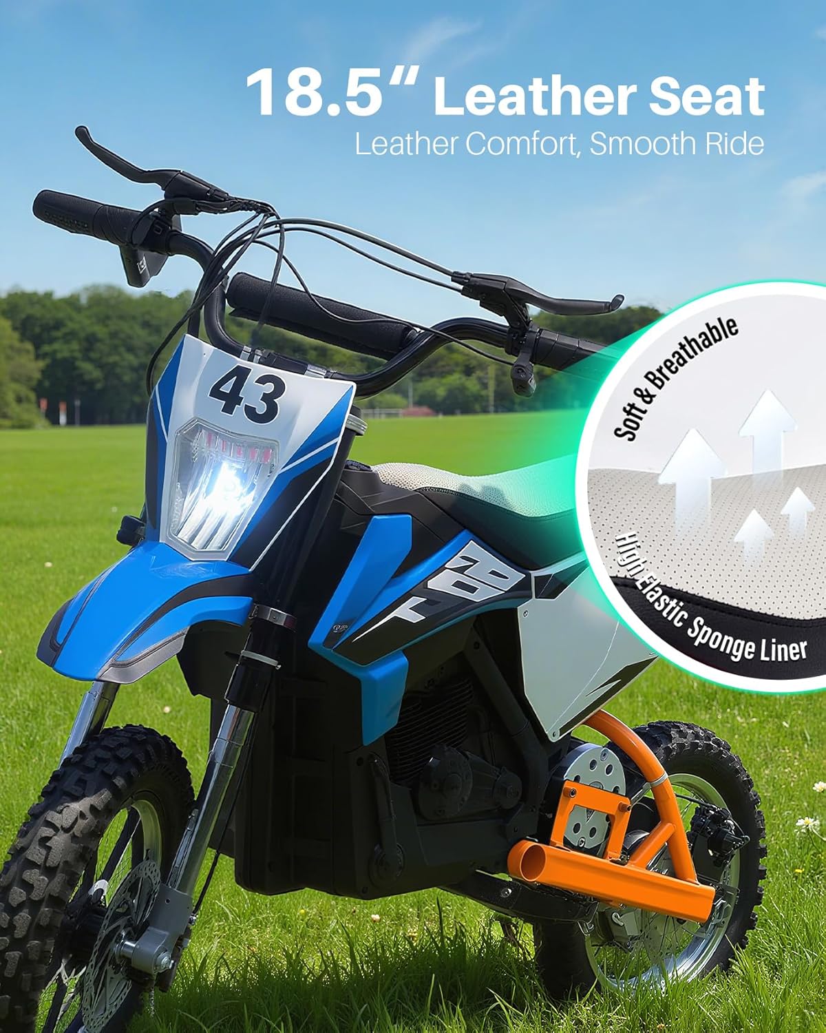 Blitzshark 36V 650W Kids Electric Dirt Bike Off-Road Motocross Ultra Powerful Motorcycle, with 17MPH MAX Speed, Rubber Tire, Twist Grip Throttle, Leather Seat, Dual Suspension & Brakes, SRK-MC20 Pro