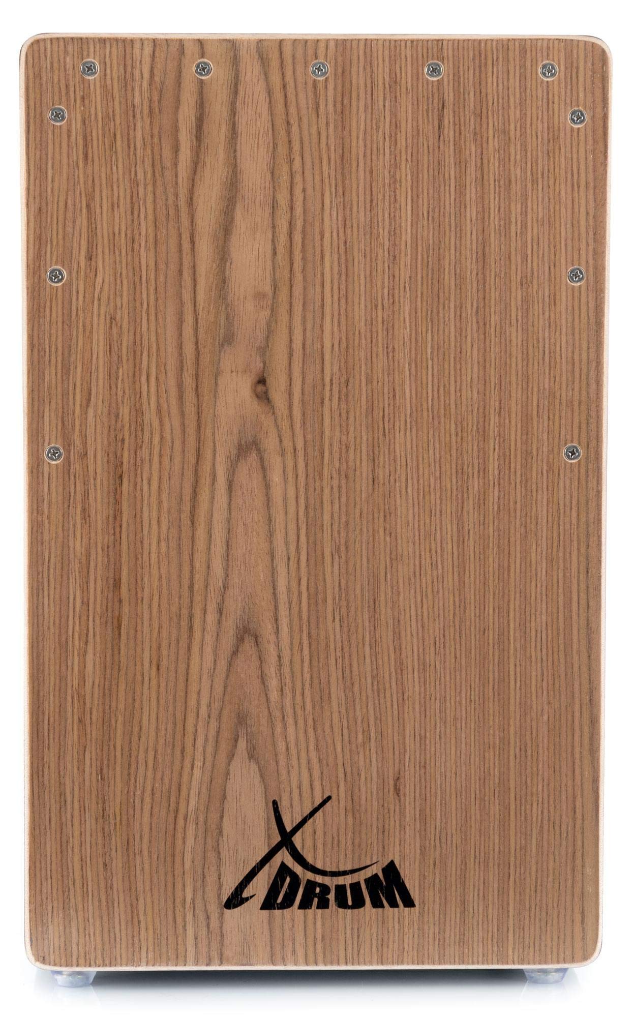 XDrum Cajon El Bajo Bass Port Black/Walnut Set - Cajon mit Bass POrt, Edelholz-Furnier-Schlagflächen & fest installiertem Snare Teppich inkl. Gigbag & Cajonschule für Einsteiger