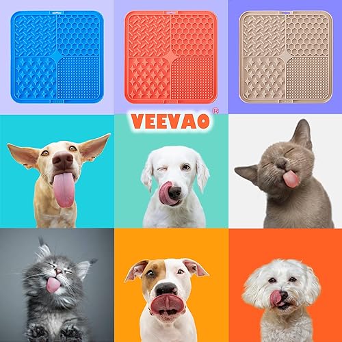 Miniatura 6 de Tapete para lamer perros, 8 x 8 pulgadas, de silicona de grado alimenticio para perros y gatos, 2 alfombrillas para lamer perros con ventosas,