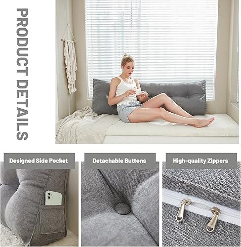 Miniatura 4 de Zelladorra Headboard Pillow for Bed,Triangular Wedge Pillow Headboard Positioning Support While Reading and Resting,Cushion Headboard with Washable
