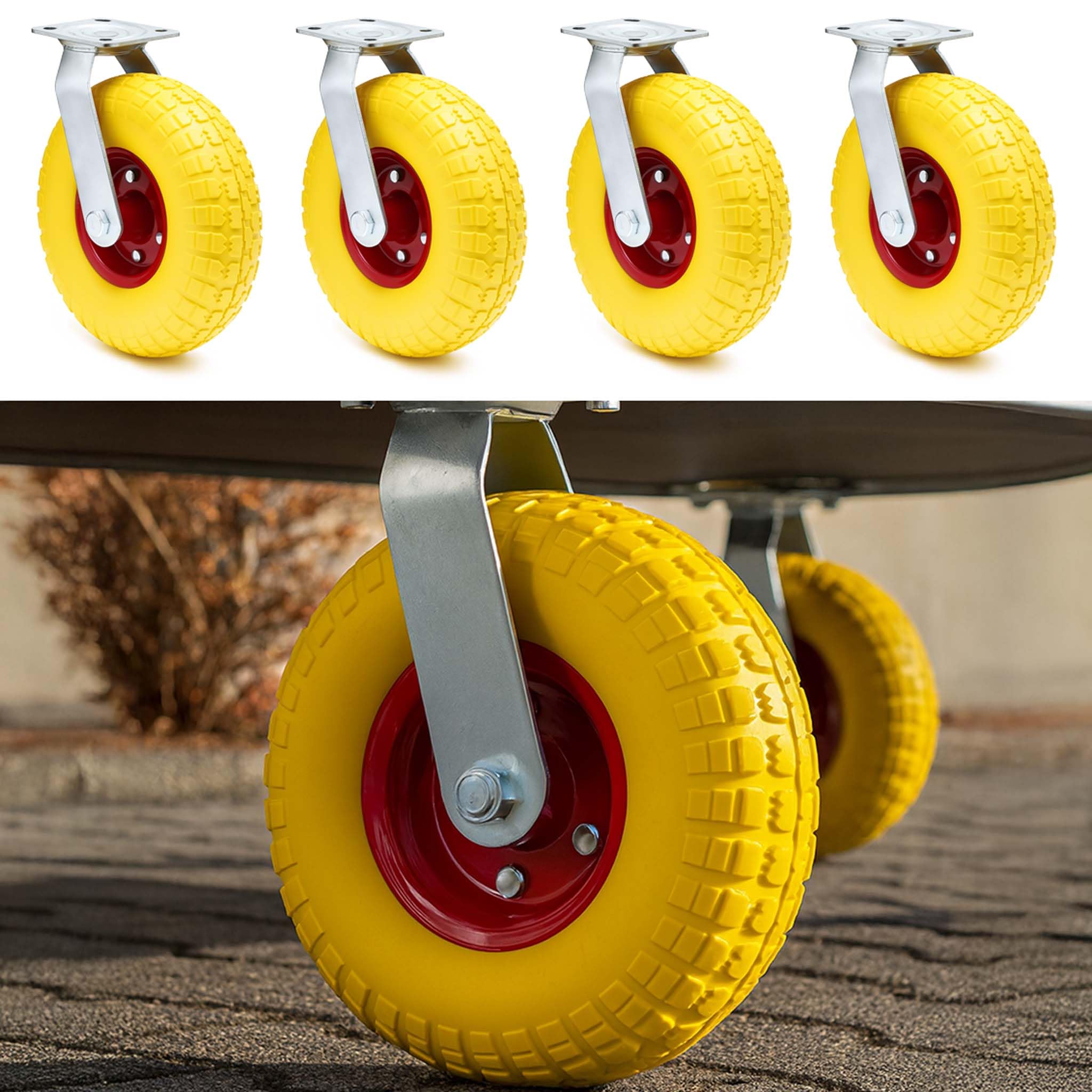 Wiltec Set 4 ruote girevoli da trasporto, antiforatura, 258x78 mm, Cerchi in metallo, 150kg/ruota, ottima aderenza