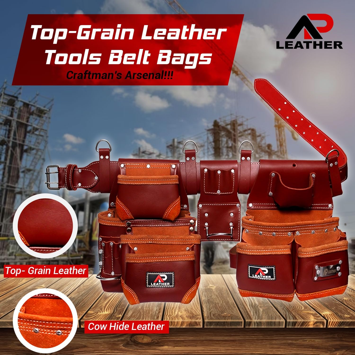 Ap-Leather Real cowhide oil tanned Leather Tool Belt/pouch/framer