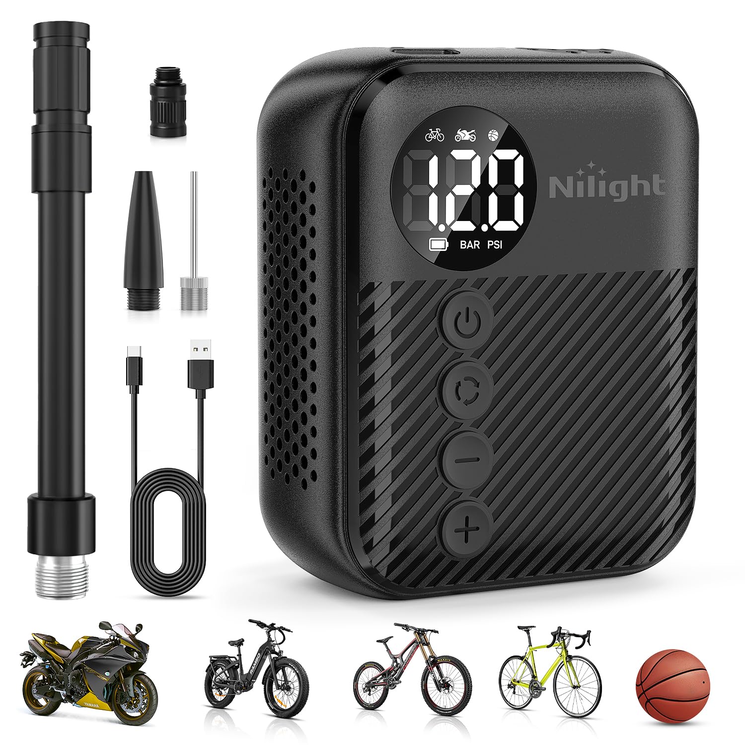 Nilight Mini Bike Pump with Gauge 150PSI Presta &amp; Schrader Valve
