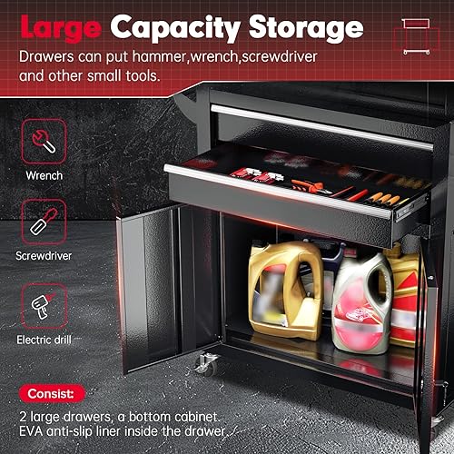 Miniatura 8 de Superday Cofre de herramientas de metal, 8 cajones con ruedas, gabinete de almacenamiento de herramientas desmontable con cerradura para garaje,