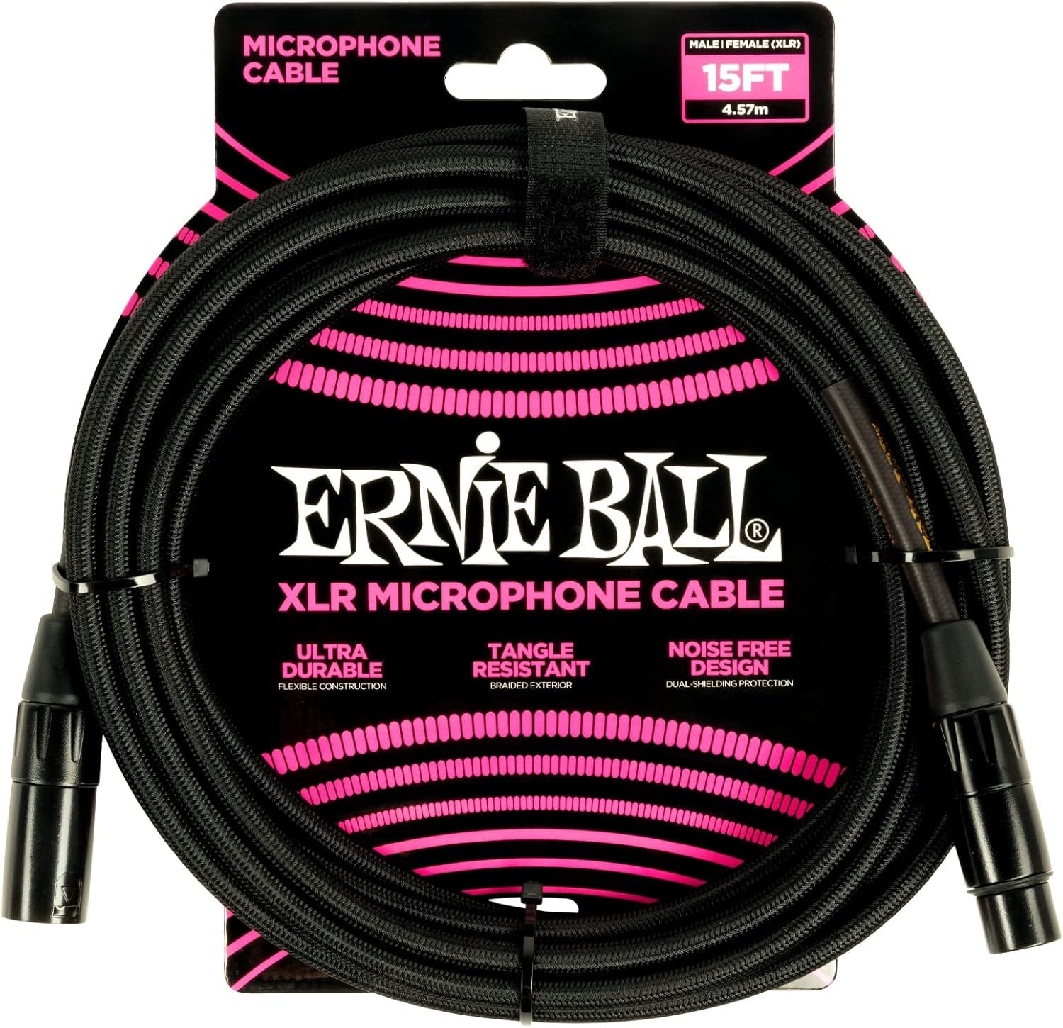 Ernie Ball Geflochtenes XLR-Mikrofonkabel mit Zorro Poliertuch in Schwarz, 2 Stück (Schwarz, 4,5 m) P06391
